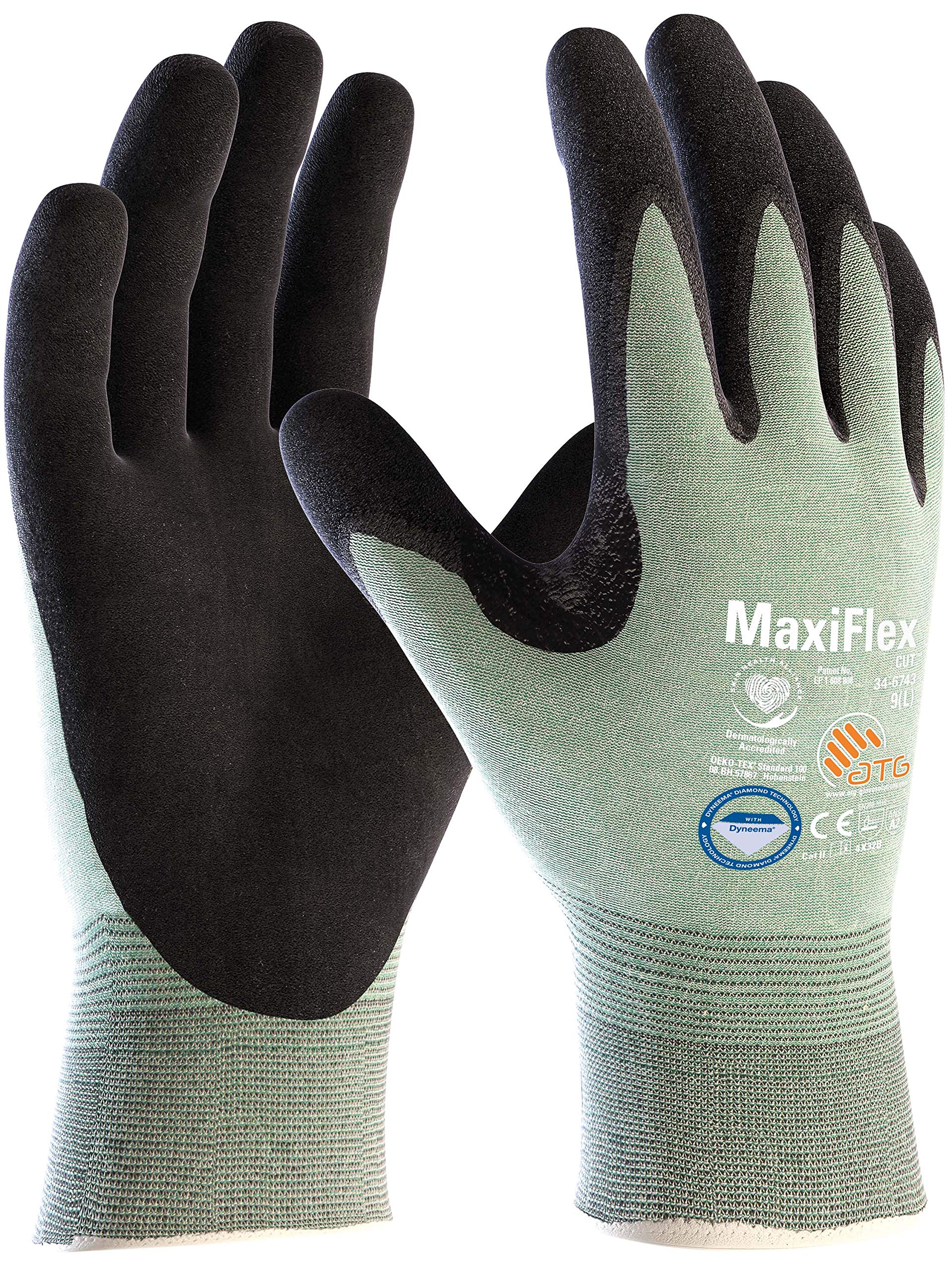 ATG 34-6743 MaxiFlex Cut 72 - Guantes de protección anticortes (72 pares), color negro y verde claro