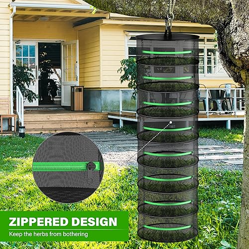 Miniatura 3 de iPower Estante plegable de malla de hierbas de 2 pies y 8 capas con cremalleras, red de secado para colgar, anillo resistente para plantas