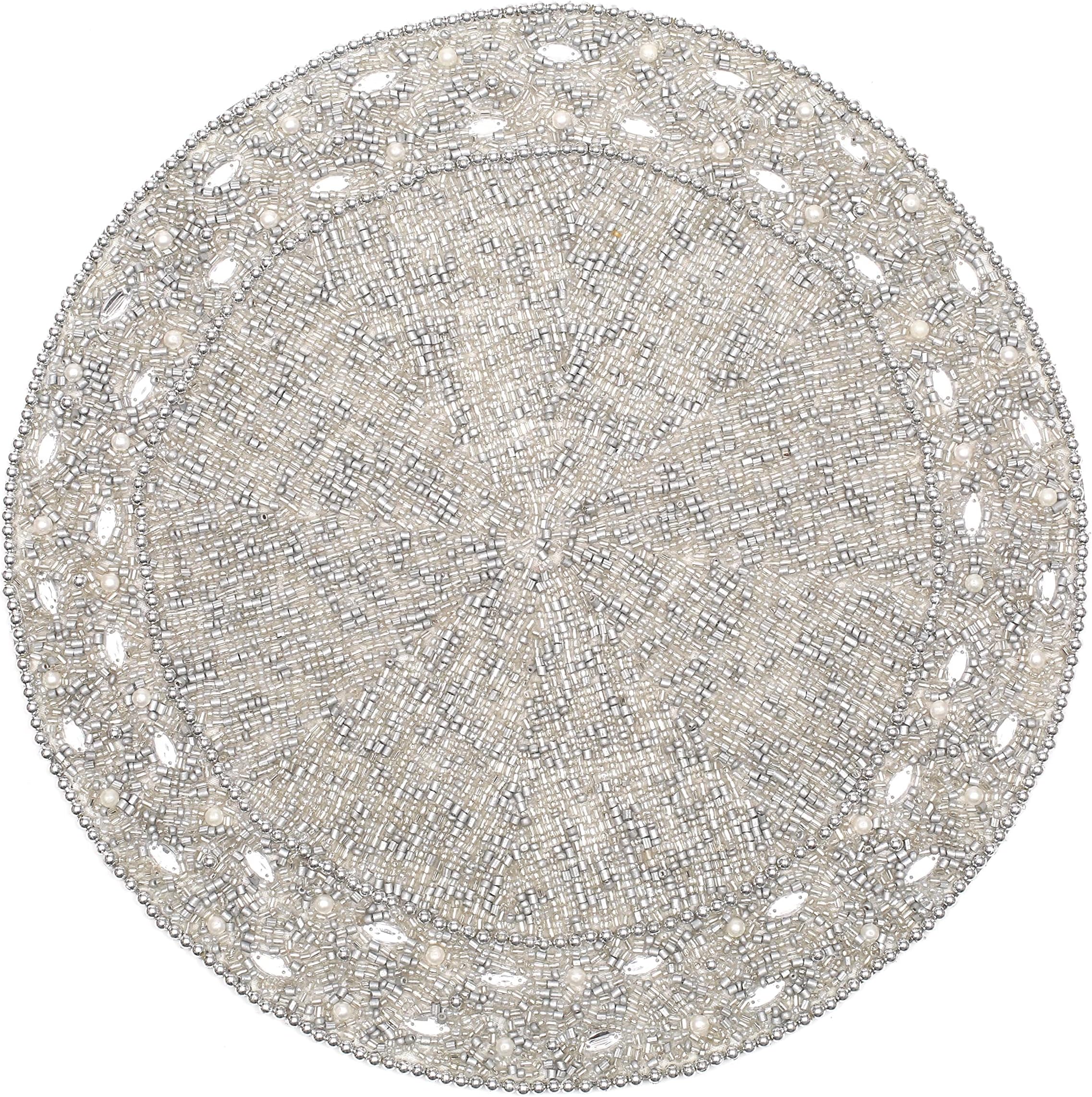 KINDWER Glass Beaded Sunburst Placemat, 15", Silver/Grey Home & Kitchen