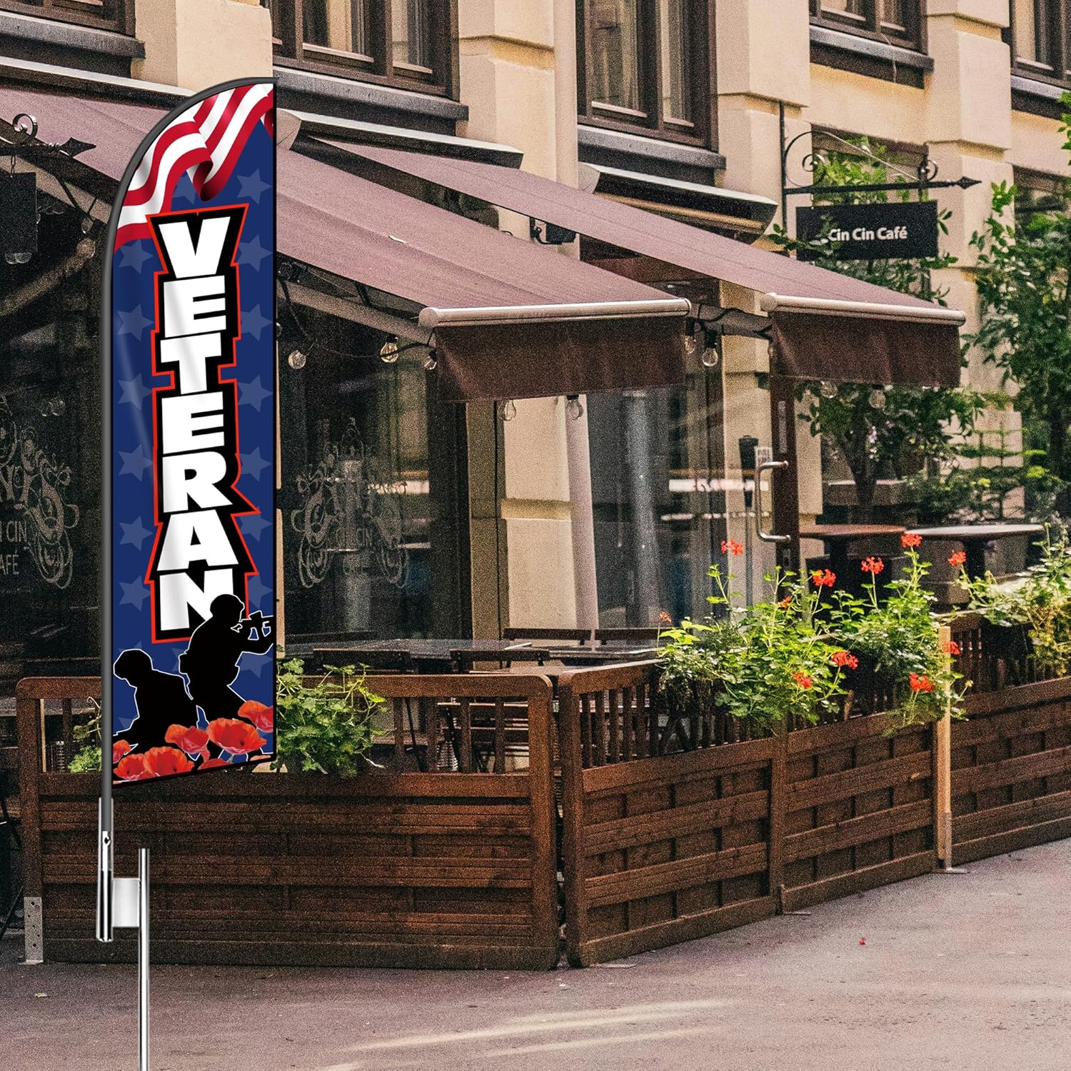 Veteran Feather Flag Banner - 11.5x2.5 Ft Veterans Day Swooper Flag for Outdoor Events -Thank You Veterans Patriotic Signs Windless Full Sleeve Banner for Outside Yard Decoration (Only Flag) - Image 7