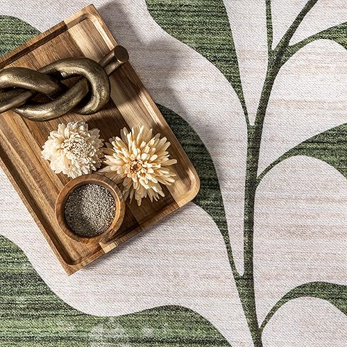 Miniatura 7 de nuLOOM Emmi Leaf - Alfombra lavable a máquina para interiores y exteriores, 4 x 6 pies, color verde