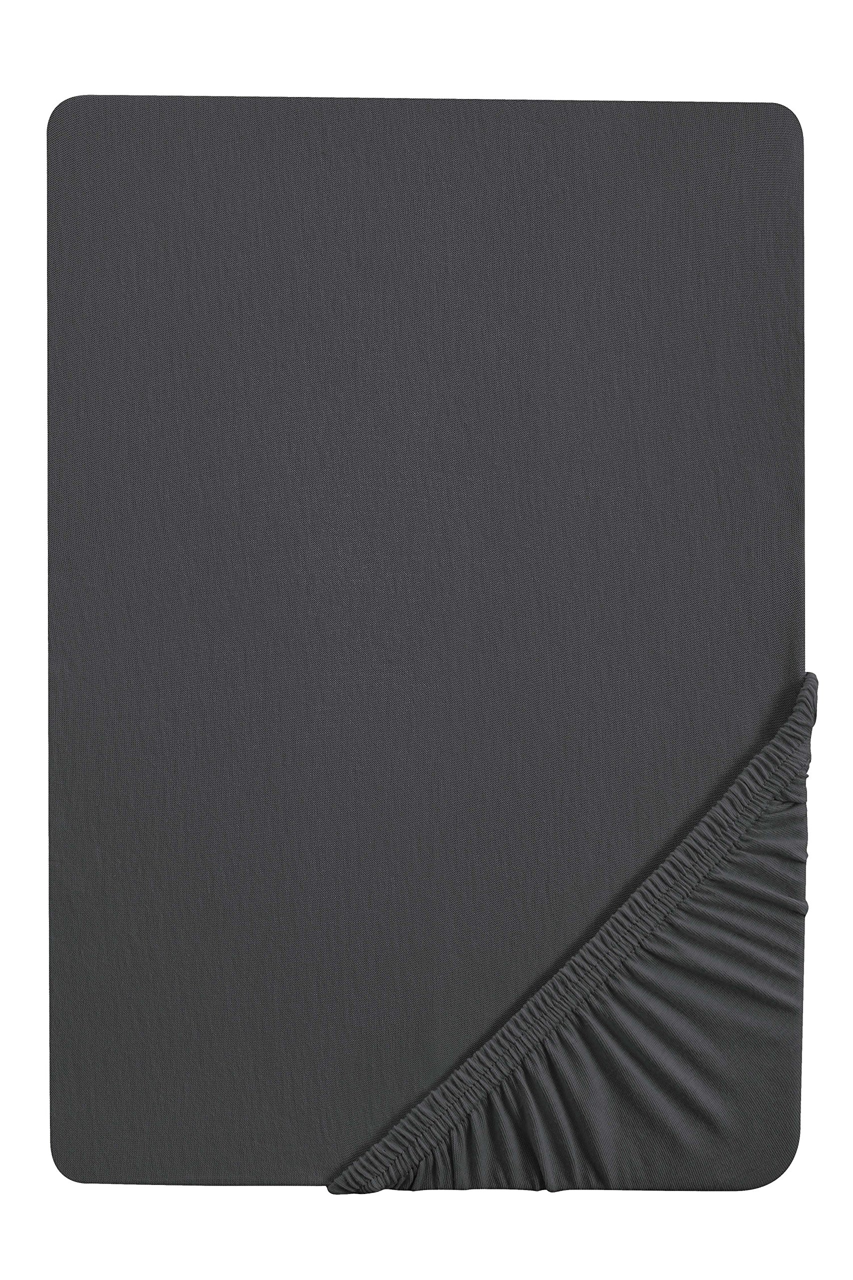 biberna 77144 Jersey stretch fitted sheet, according to Oko-Tex Standard 100, approx. 180 x 200 cm bis 200 x 200 cm ,Black (titanium)