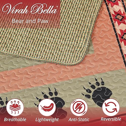 Miniatura 2 de Virah Bella Juego de ropa de cama de 3 piezas tamaño King - Oso y pata - Juego de edredón reversible rústico de mosaico de campo con fundas