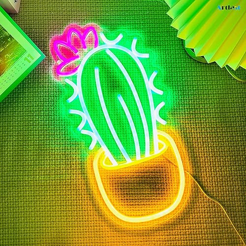 Miniatura 5 de Letrero de neón de cactus en maceta, luz de neón de cactus con una flor, letrero de luz LED, letrero de planta para decoración de plantas de