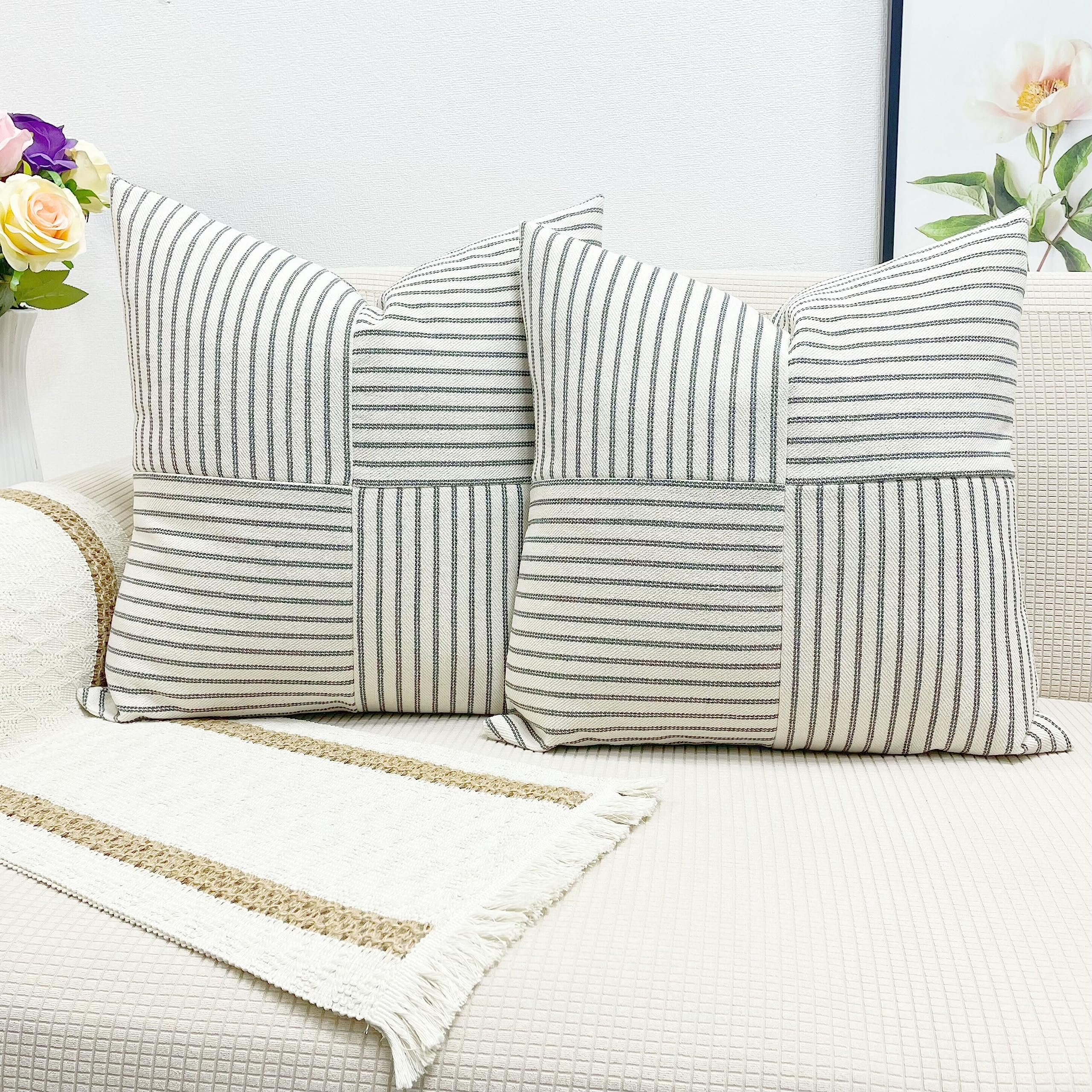 SLOW COWGrey Stripe Patchwork Decorative Throw Pillow Cover Cushion Cover Pillow Cover 18 x18 Inches