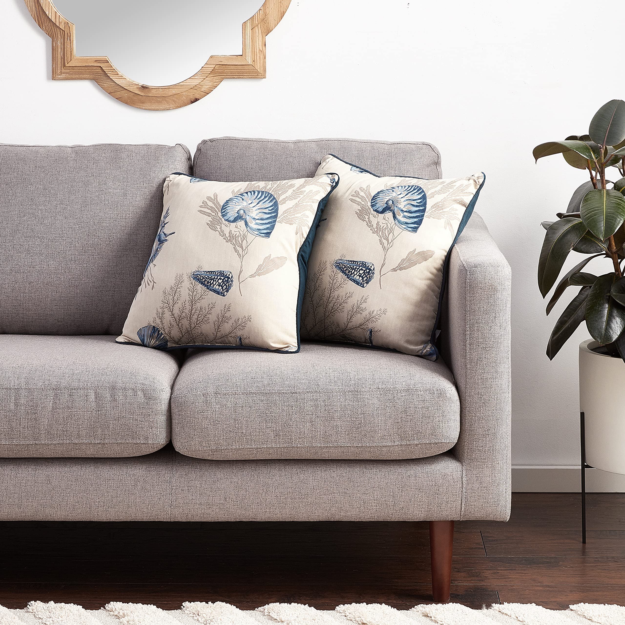 Amazon.co.jp: Baysideコットンプリント正方形枕ペアwith Solid