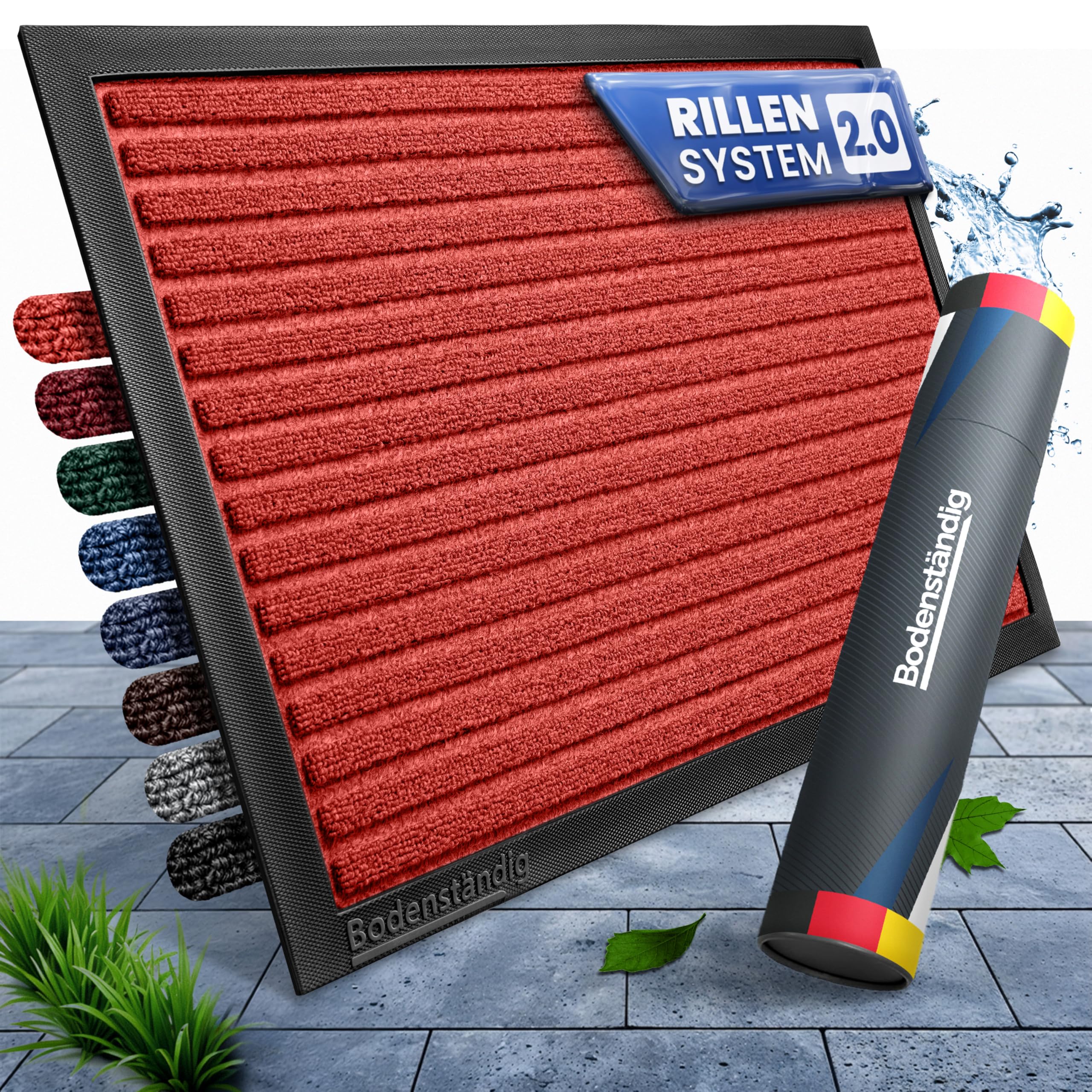Bodenständig® Fußmatte außen - rutschfest & saugstark - Fußabtreter Rot | Rillensystem 2.0 - Fussmatte aussen 40x60cm - perfekte Größe für die Haustür - Ideal für innen und überdachte Außenbereiche