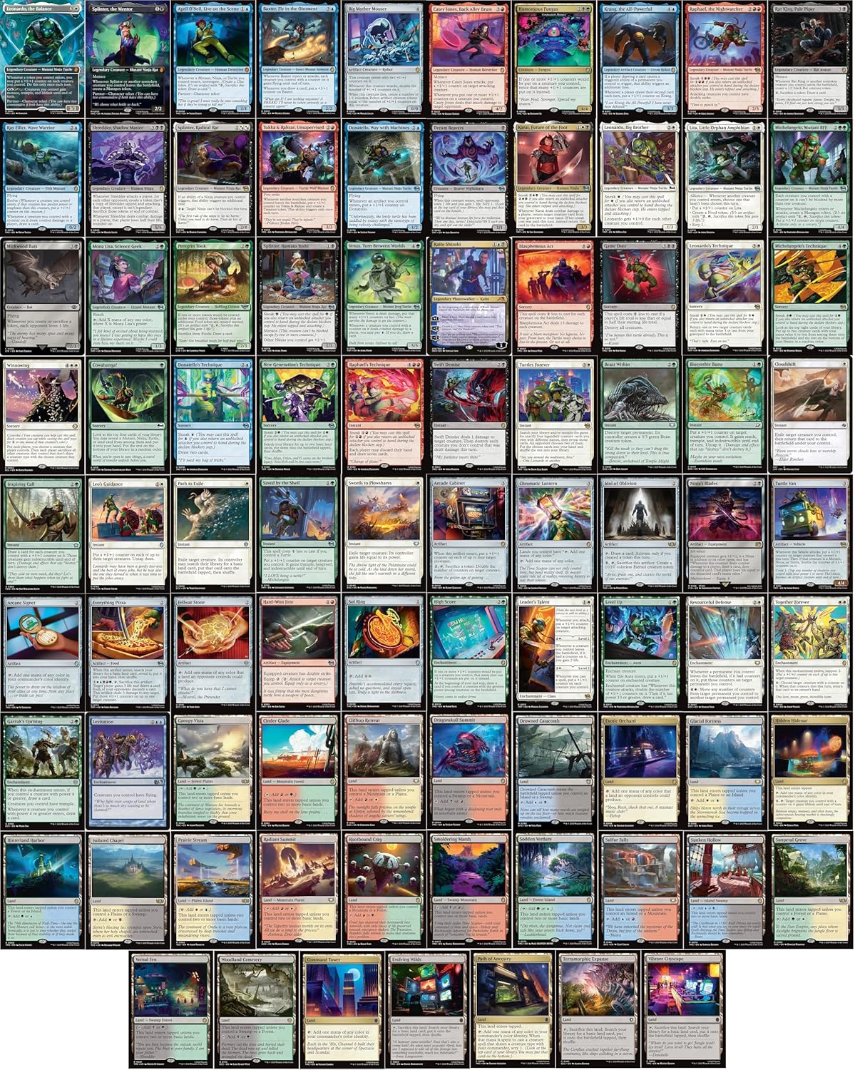 Teenage Mutant Ninja Turtles Magic the Gathering Commander Deck - Leo and Splinter - +1/+1 counters, Blink/Trigger Synergy - 5 Color TMNT - EDH cEDH - 100 Card - Custom MTG Deck - Very Strong!