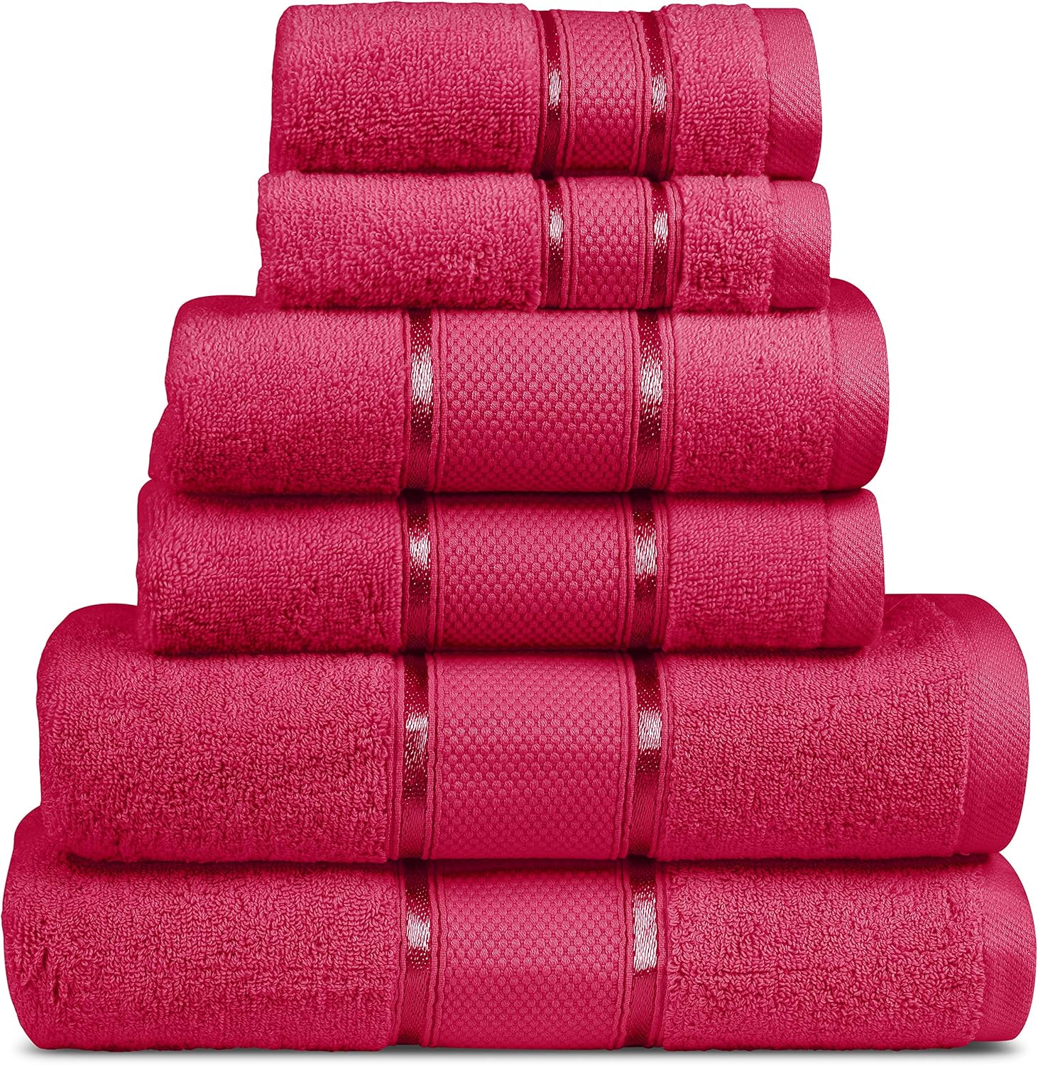 6 Pieces Towel Set Zero Twist Ultra Soft Long Staple Cotton- Set Includes-2 Bath, 2 Hand and 2 Wash Cloth (Burgundy)