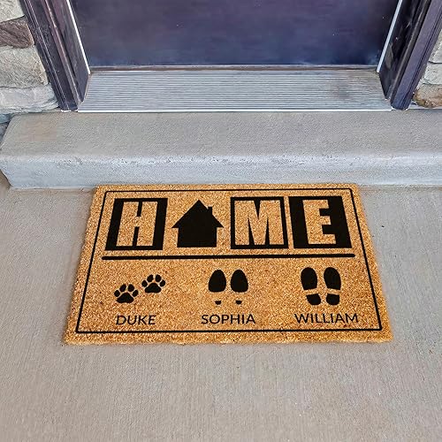Miniatura 2 de Felpudo personalizado de fibra de coco  Personalizado con 3 nombres y 9 iconos  3 tamaños  Regalos de inauguración de la casa  Elegante felpudo para