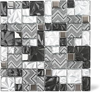 Black & White Glass Tiles Kitchen Bathroom Wall Backsplash Mosaic Versai...
