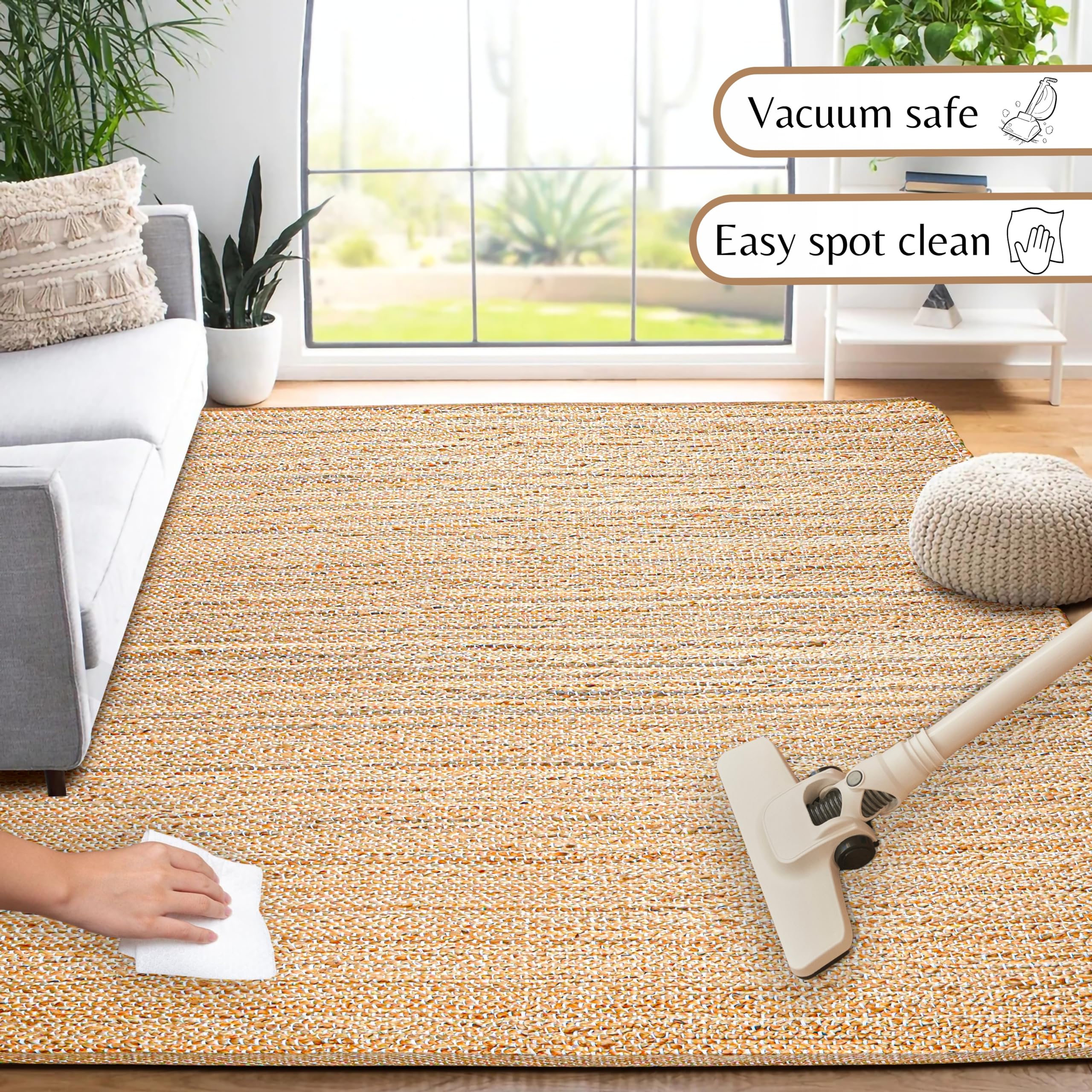 Hausattire Tappeto in iuta intrecciata, 1,5 x 2,9 m, naturale, intrecciato a mano, per soggiorno, sala da pranzo, cucina, stile bohémien, rustico, per interni ed esterni, camera da letto, patio, 183 x