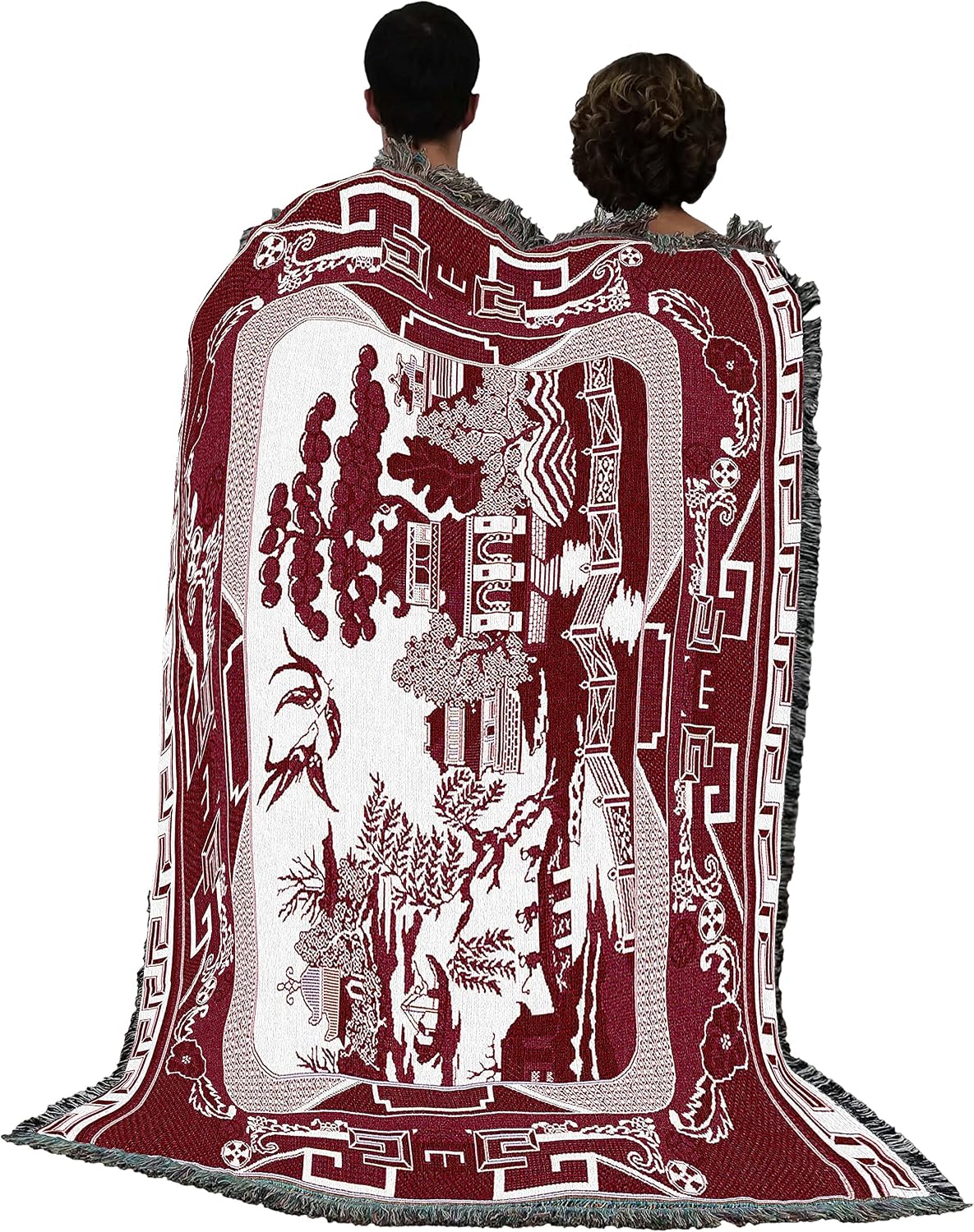 Pure Country Weavers Red Willow Blanket - Asian Gift Tapestry Throw Woven from Cotton - Made in The USA (72x54)