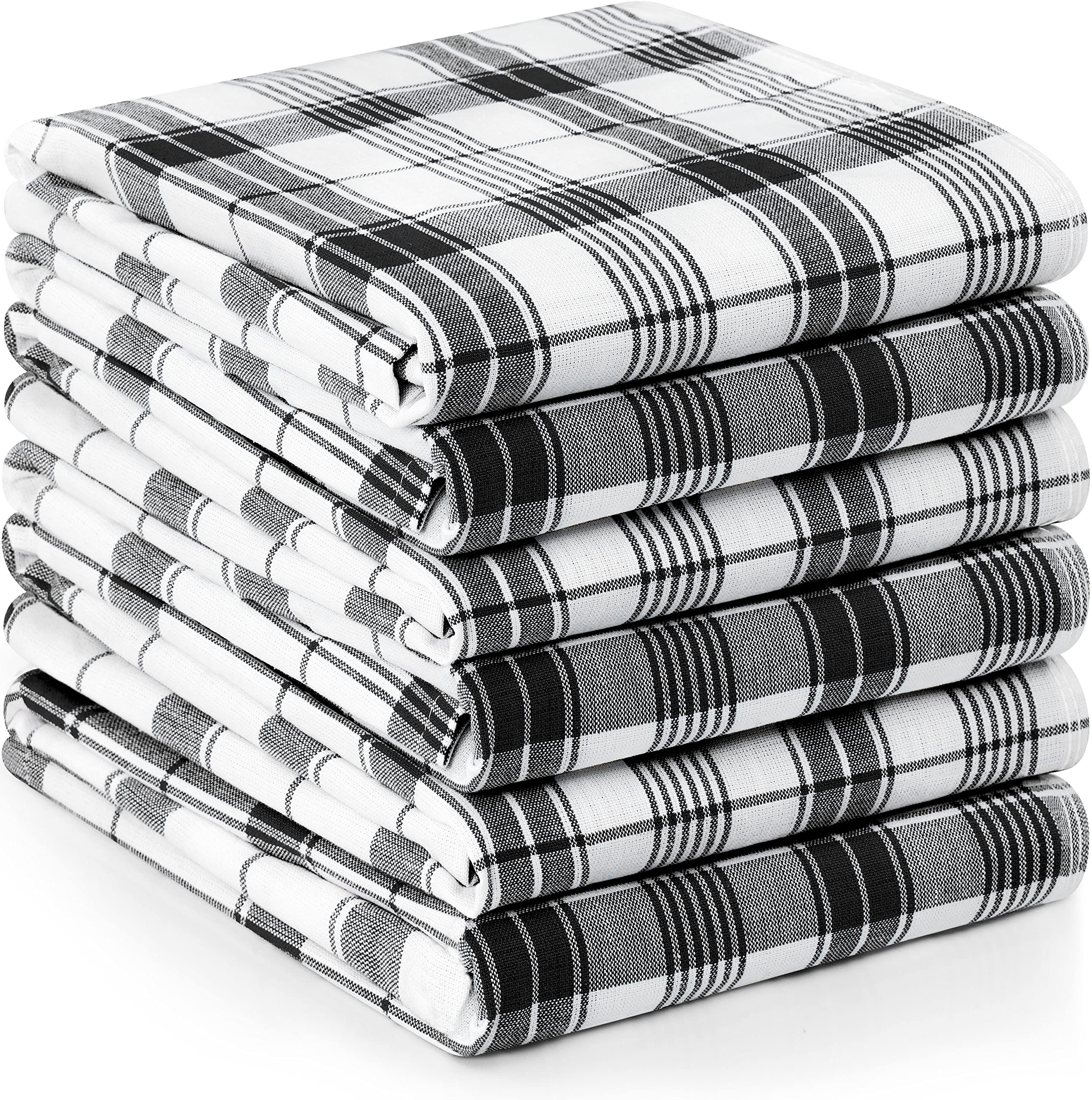 Utopia Towels Black & White Dish Towels [6 Pack - 15 x 25 Inches] 100% Ring Spun Cotton Highly Absorbent & Reusable Cleaning Bar, Tea, Kitchen and Dishcloths Set - 200 GSM