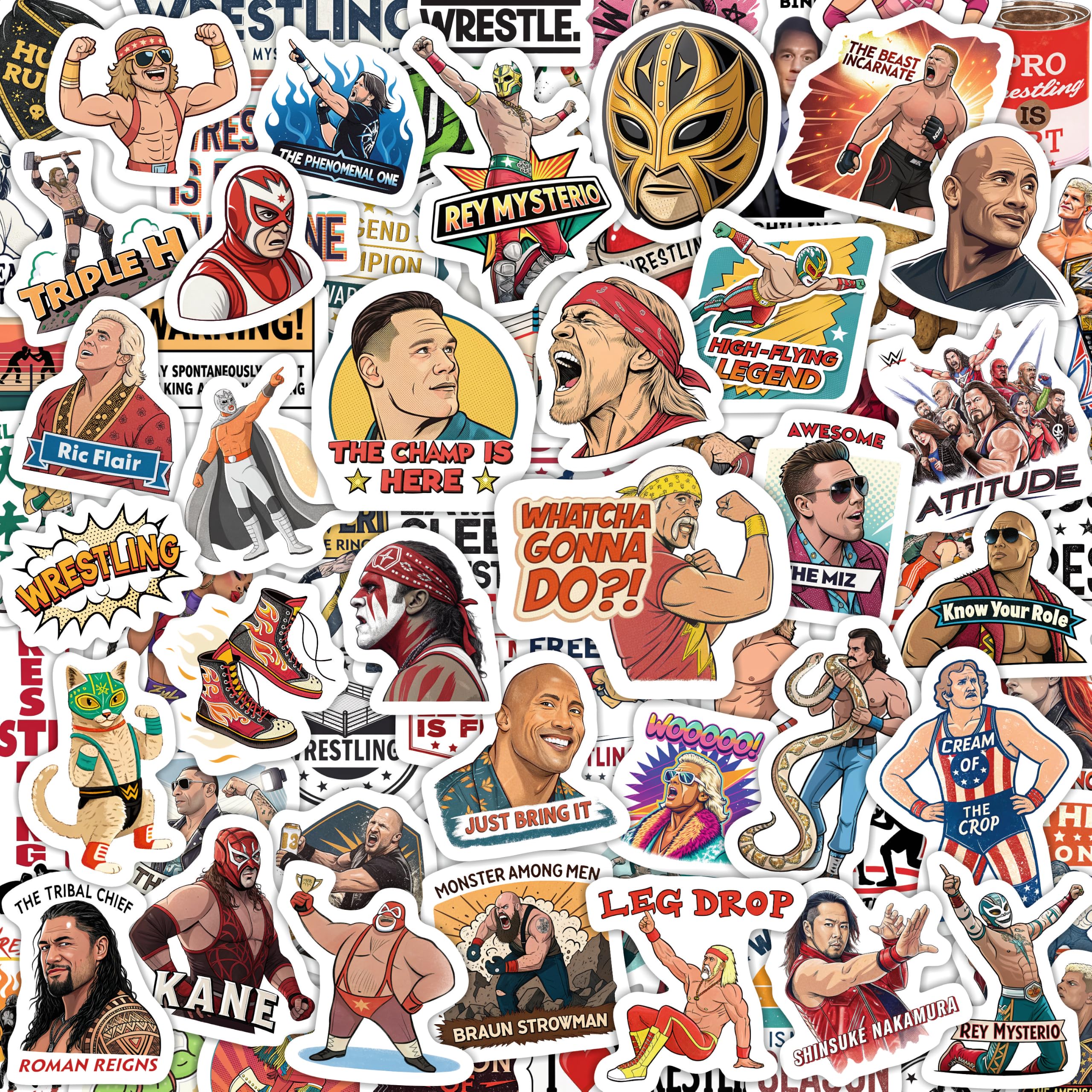 100Pcs Wrestling Stickers Pack – Fighter Vinyl Decals, Water Bottle, Laptop – Waterproof Wrestler Stickers for Scrapbooking