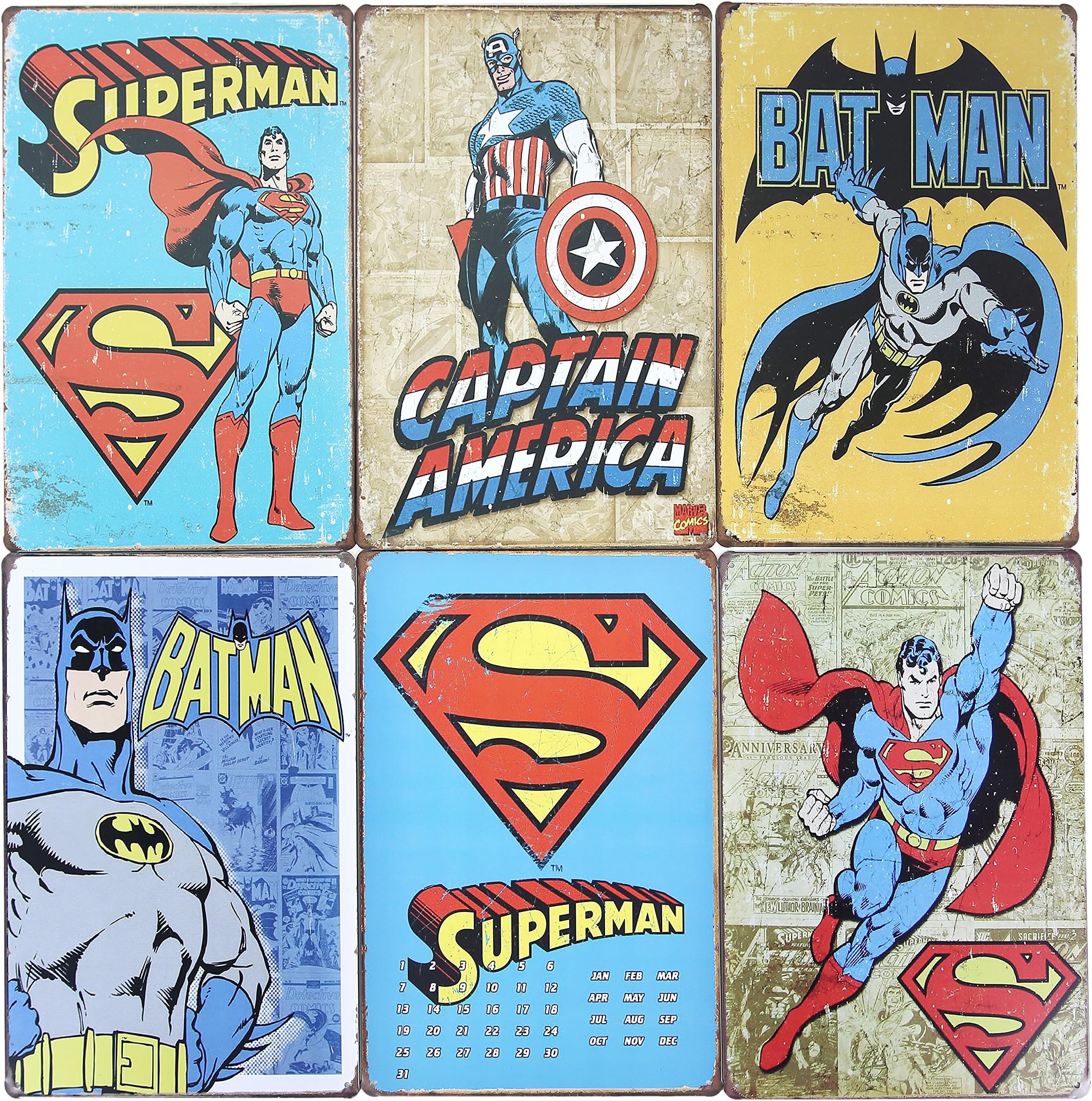 Superman Batman american captain Retro Vintage Tin Sign 12" X 8"-6pcs