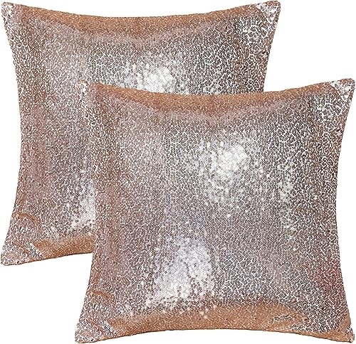 Miniatura 3 de iMaylex Juego de 2 fundas de almohada decorativas cuadradas brillantes con lentejuelas para Pascua, fiesta lumbar, otoño, boda, Navidad, Año Nuevo,