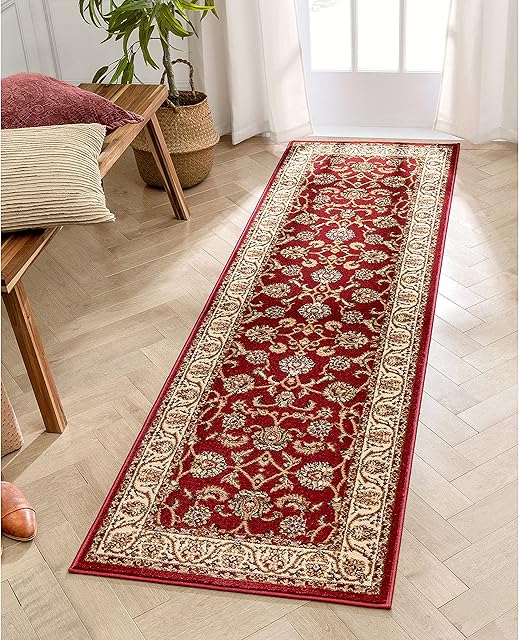Well Woven Sarouk Red Floral Oriental Rug 67x220 cm (2'3" x 7'3" Runner ft.)