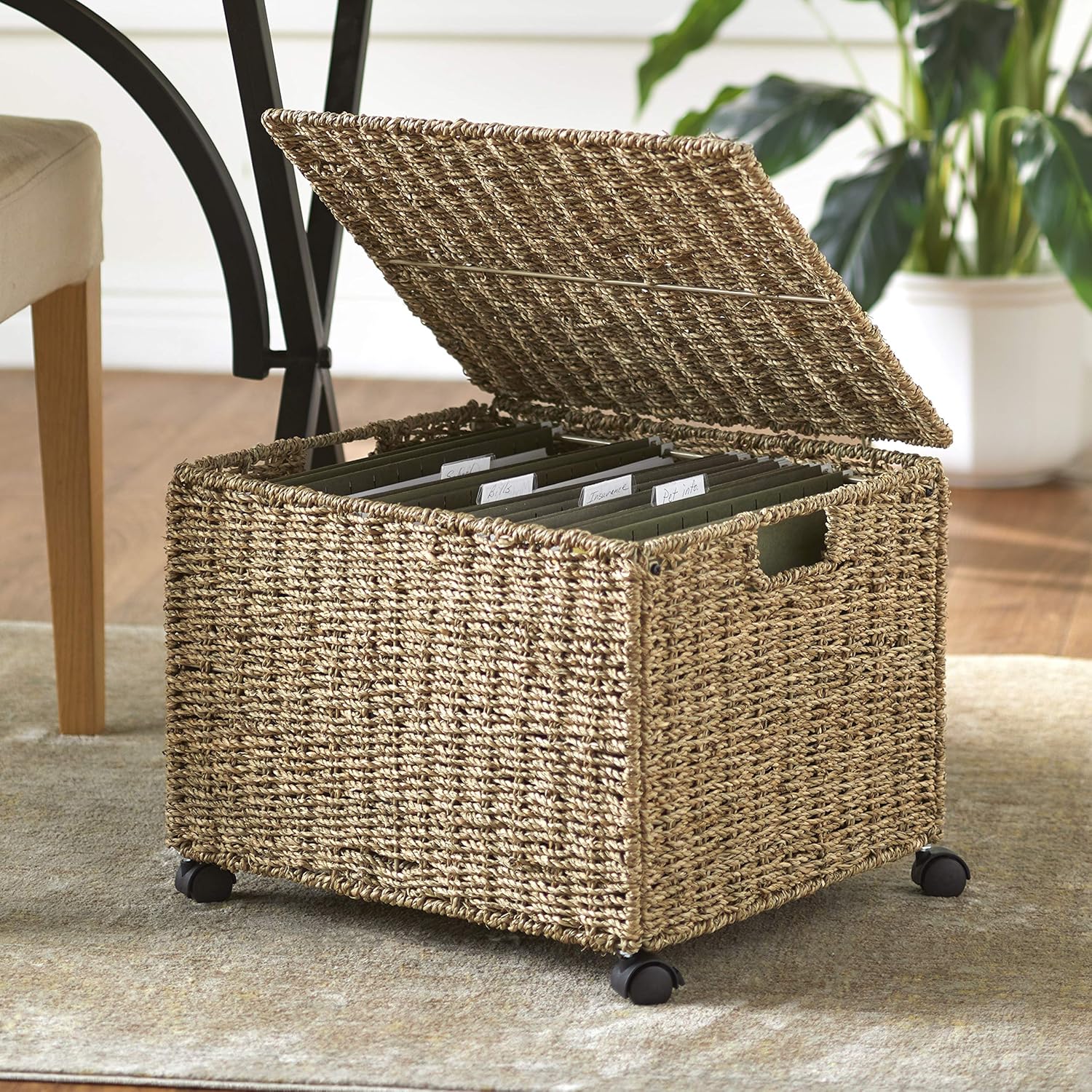 Office & School Supplies The Lakeside Collection Seagrass File Organizer Basket with Rolling