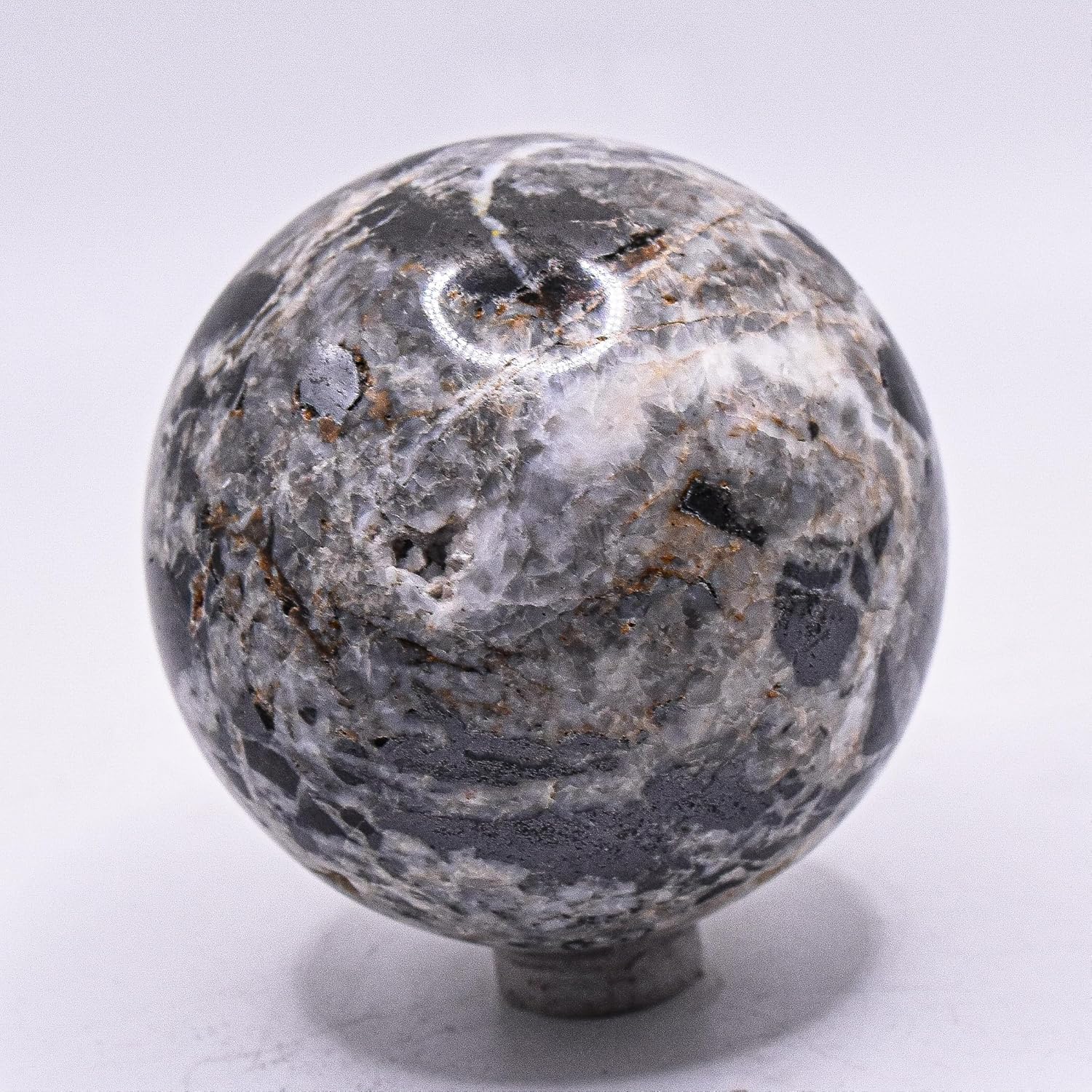 60mm White Black Onyx Sphere Natural Sparkling Mineral Ball Polished Crystal UV Reactive Stone - Peru + Stand