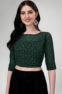 Pujia Mills Womens Readymade Fancy Sifli Work Half Sleeve Saree Blouse.