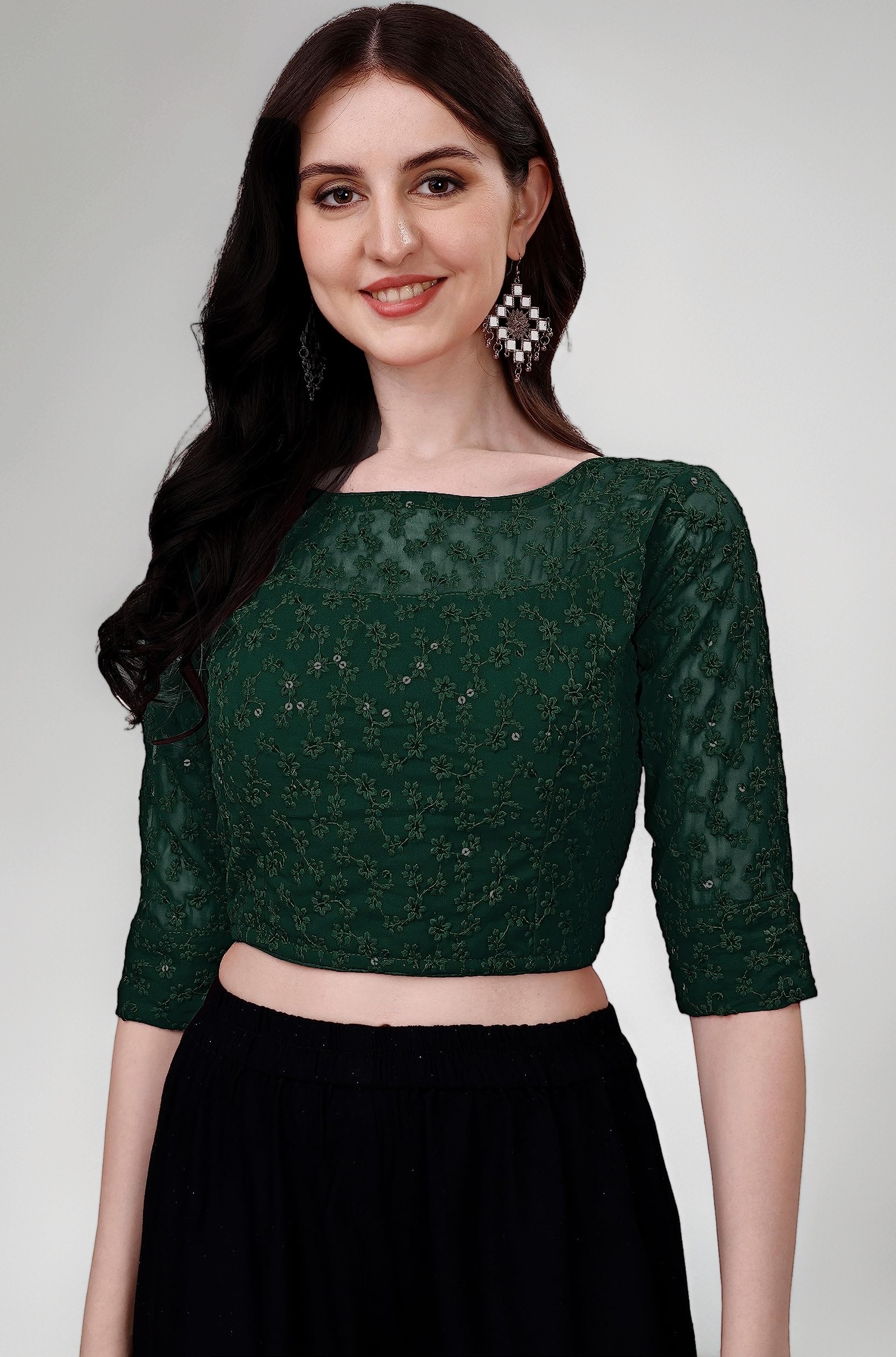 Pujia Mills Womens Readymade Fancy Sifli Work Half Sleeve Saree Blouse.