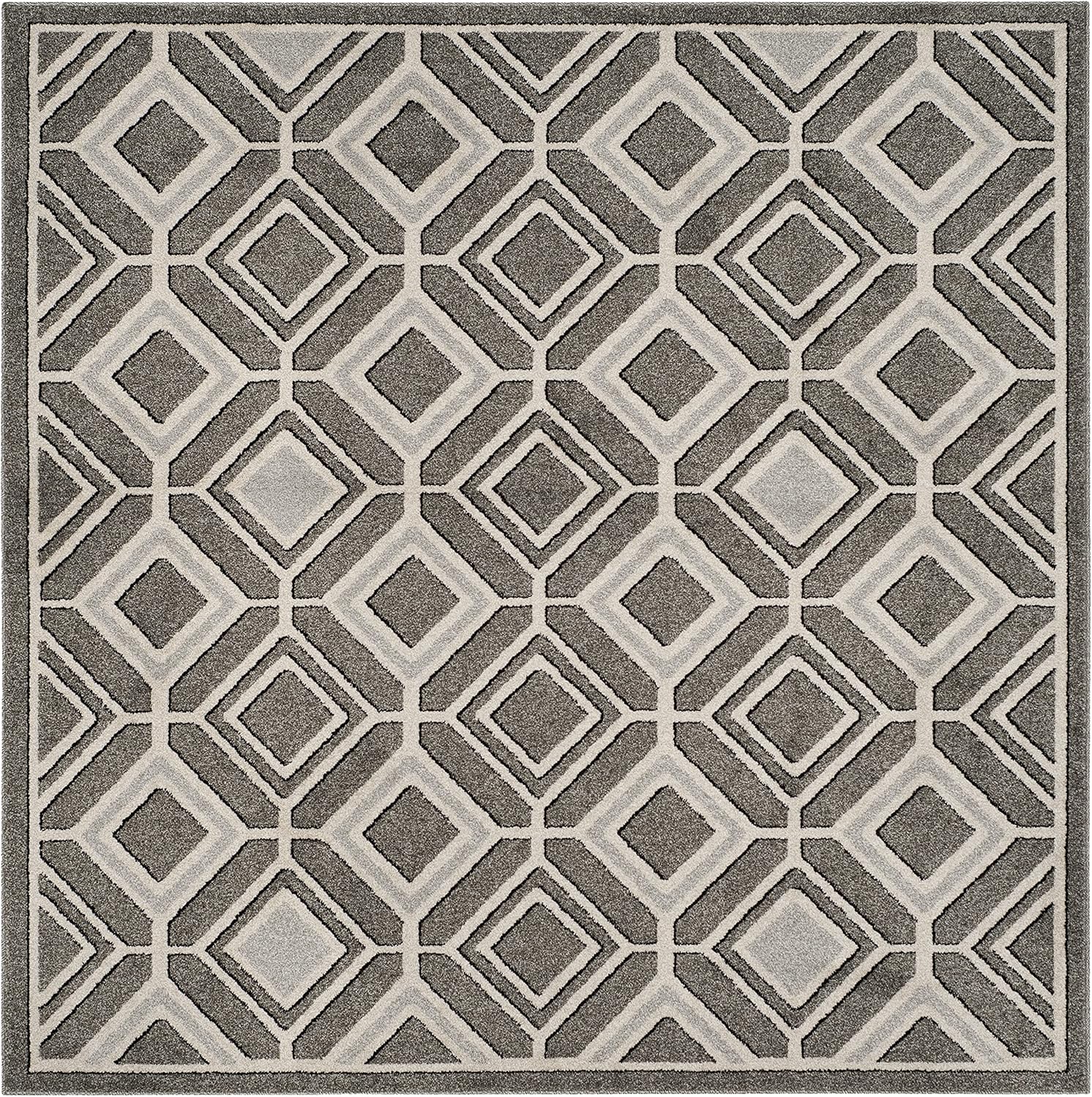 Grey and Light Grey Geometric Square Area Rug, 7' x 7'