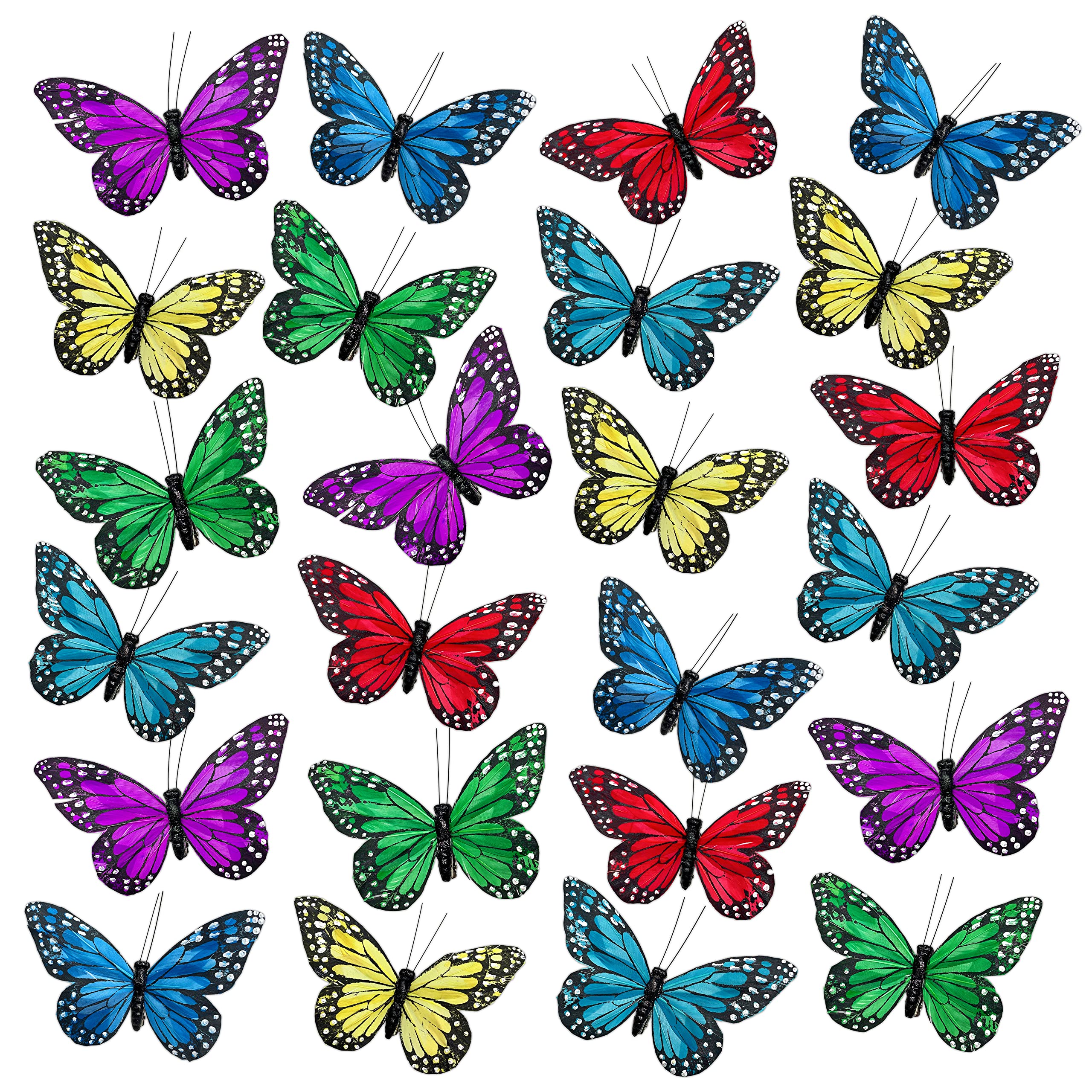 Butterfly Clip On Decorations Set Of 12 Vibrant Multi Colored