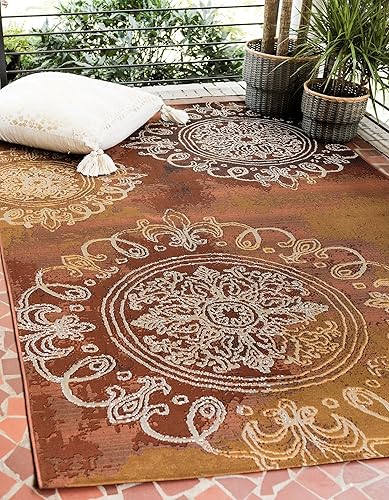 Unique Loom - Alfombra colección de círculos abstractos, de transición para interiores y exteriores, beige, Polipropileno