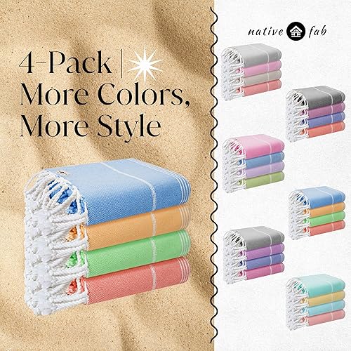 Miniatura 5 de Native Fab Paquete de 4 toallas turcas de playa, de gran tamaño, 40 x 71 pulgadas, de secado rápido, sin arena, ligeras, absorbentes, multiusos
