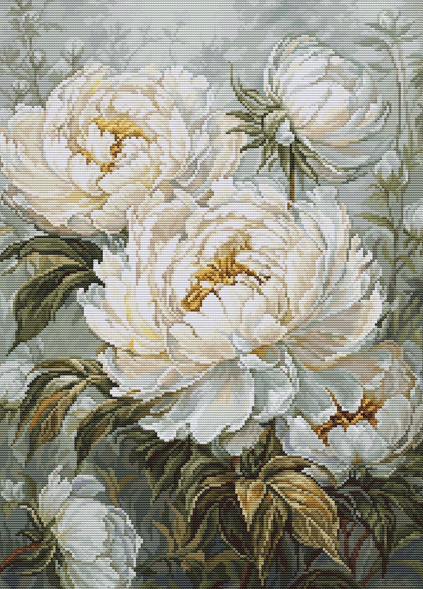 Luca-S The Light Of Spring Peonies Cross Stitch Kit Gold -, B715, Counted Cross Stitch Kit For Adults, Needlecraft And Embroidery Kit