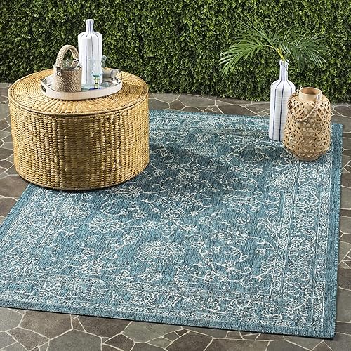 Vista 109 de SAFAVIEH Courtyard Collection - Alfombra decorativa, 2 pies 3 pulgadas x 5 pies, turquesa, no desprende pelusa y de fácil cuidado, para interiores