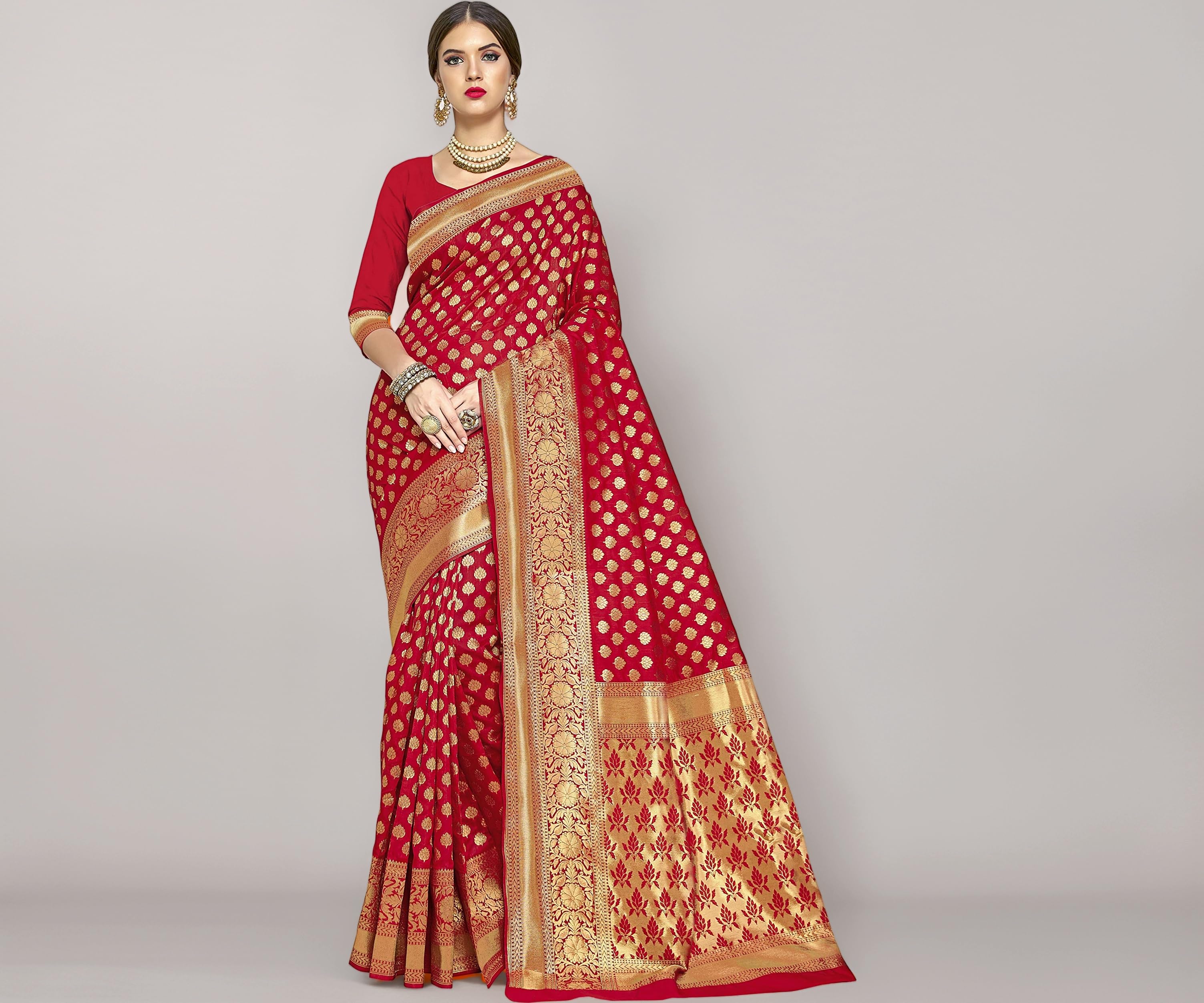 Women's Woven Pure Soft Kanjivaram Silk Saree Banarasi Style With Blouse Piece for Wedding