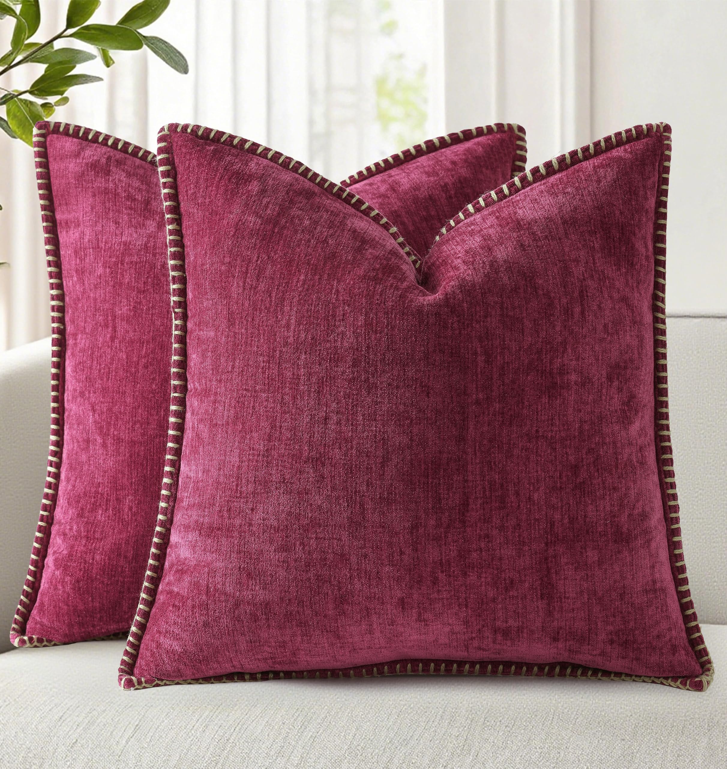 Housses de coussin en velours bordeaux 40x40 cm lot de 2 pour décoration de canapé salon