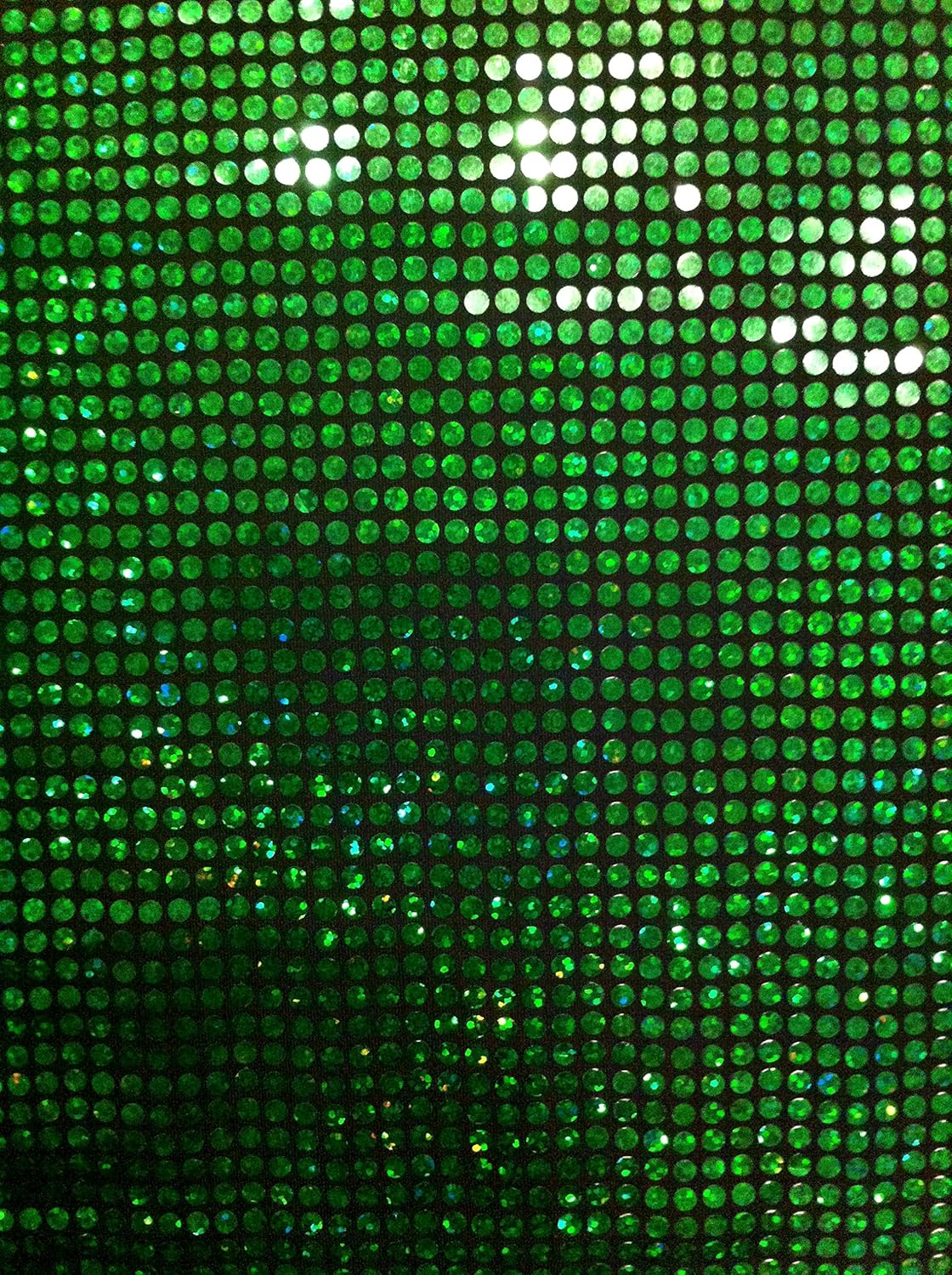 Shiny All-over Holographic Circle Trans on Black Polyester Spandex Fabric By the Yard (Emerald Green)