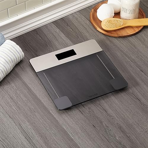 Miniatura 4 de Taylor Báscula de baño digital de vidrio, báscula para peso corporal, pesadora digital para personas, vidrio tintado y detalles de acero inoxidable