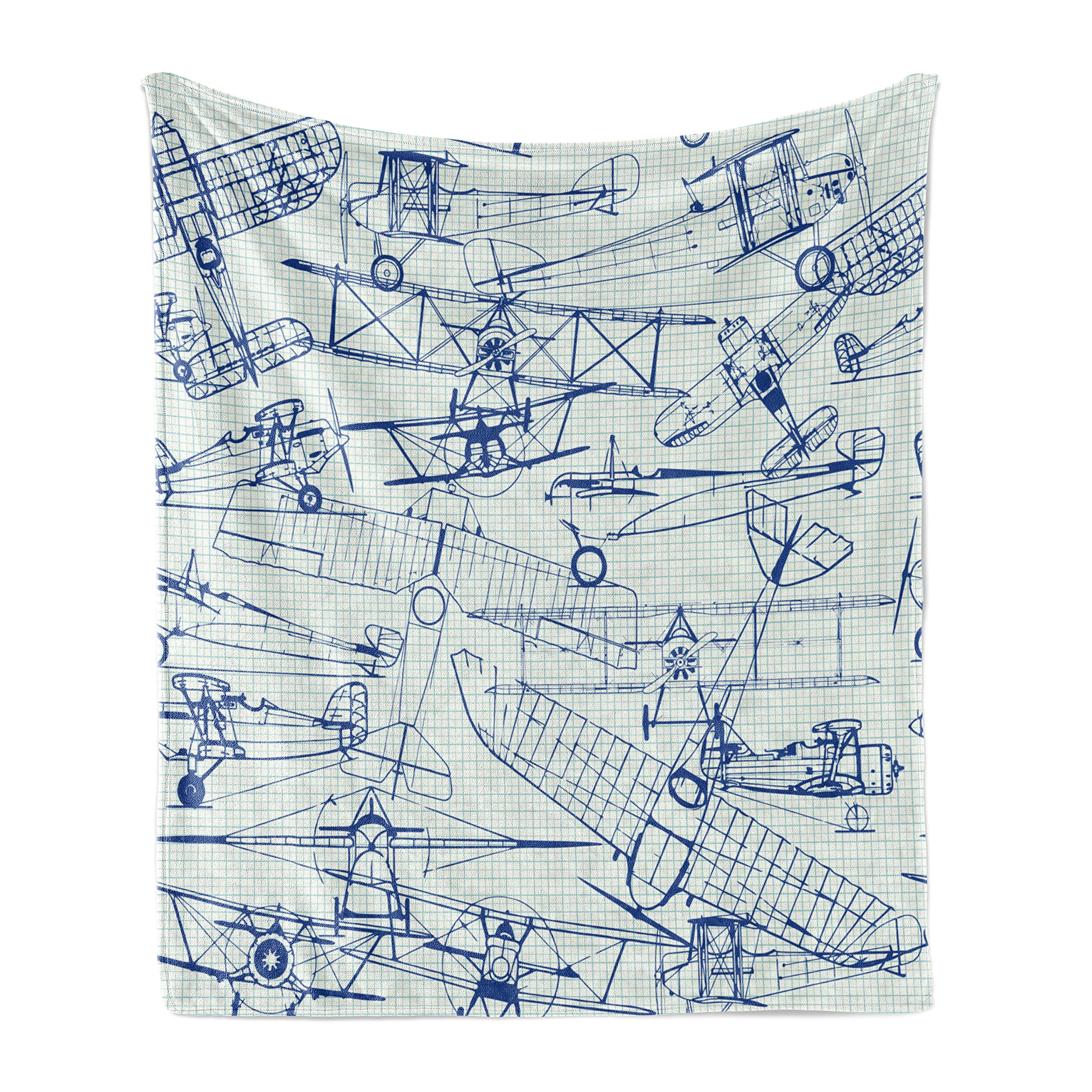Ambesonne Airplane Soft Flannel Fleece Throw Blanket, Old Airplane Drawings Classic Dated Flight Vintage Style Nostalgic Jets, Cozy Plush for Indoor