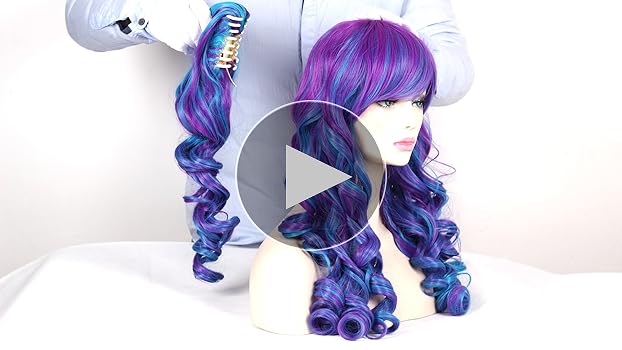 Purple Wig Mixed Blue Long Curly For Kids Girls Purple Hair Wig Funny