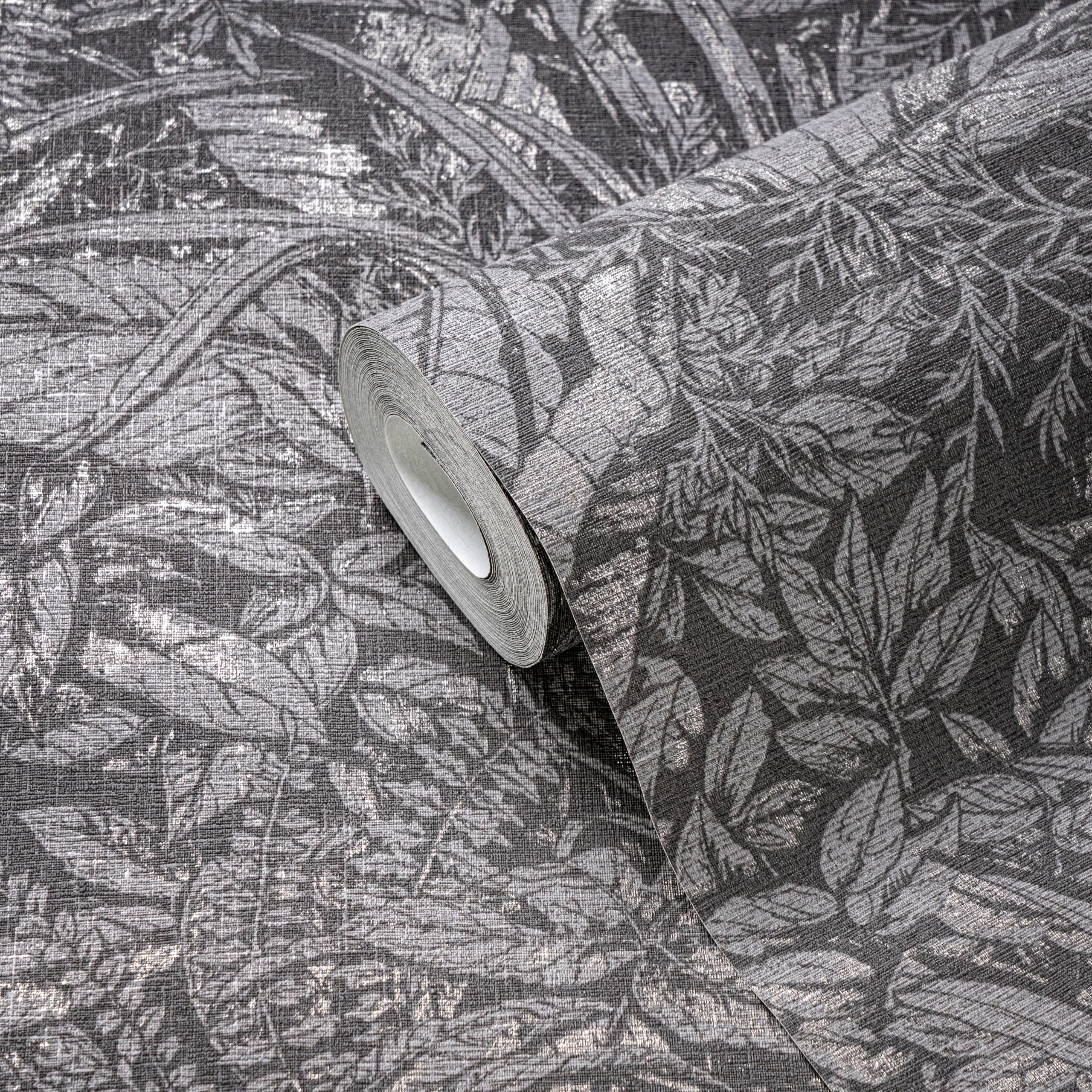Livingwalls A.S. Création Wallpaper Grey Jungle Wallpaper 395607 Non-Woven Wallpaper Floral with Subtle Metallic Effect in Silver 10.05 m x 0.53 m Made in Germany - Image 3