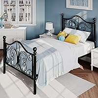 Vista 7 de SHA CERLIN Estructura de cama de tamaño individual para niños, estructura de cama de metal con cabecero y pie de cama con diseño