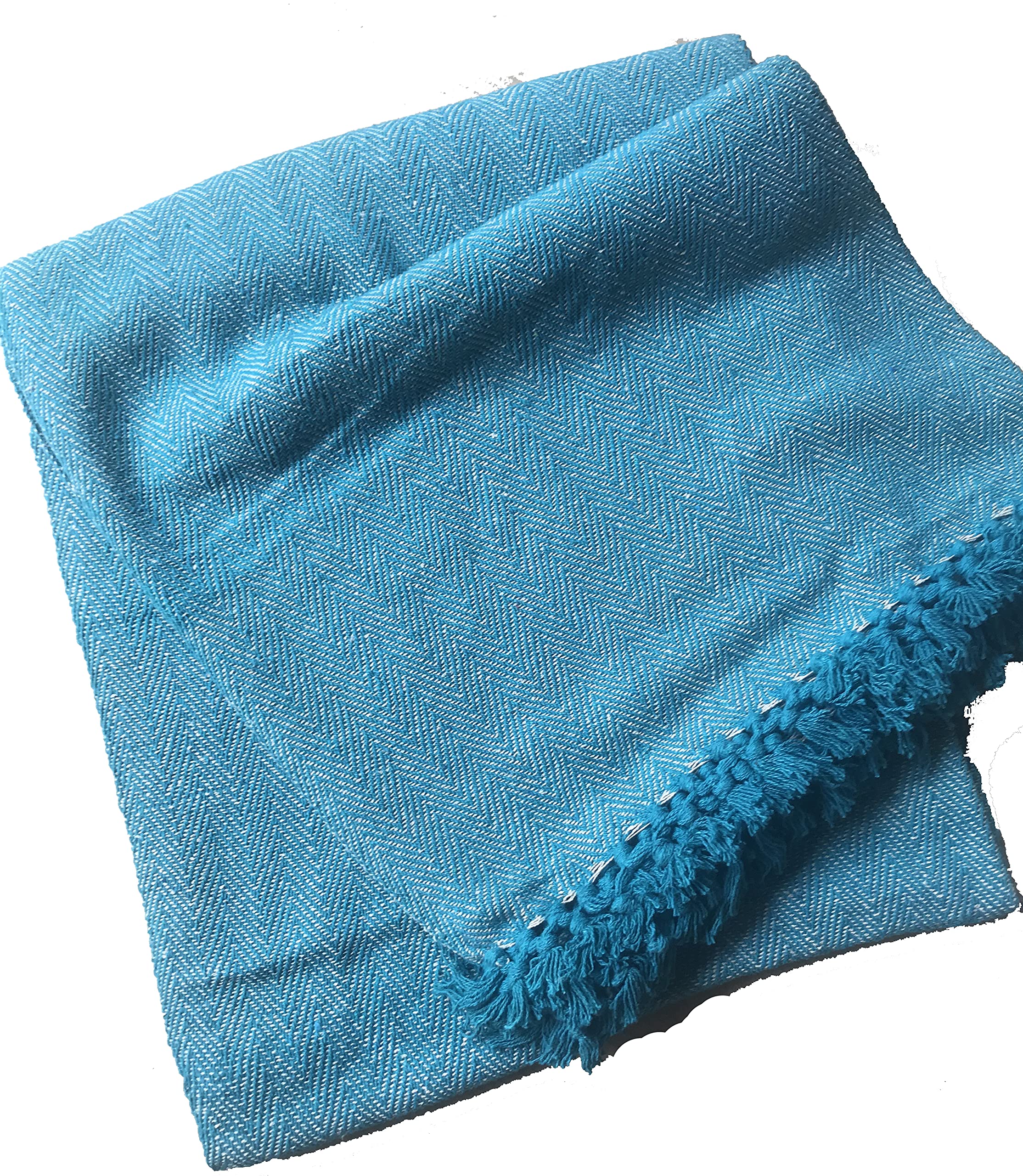 About Home Teal/Natural Cotton Rich Herringbone Blanket Throw, Settee Cover (, 102"X102")