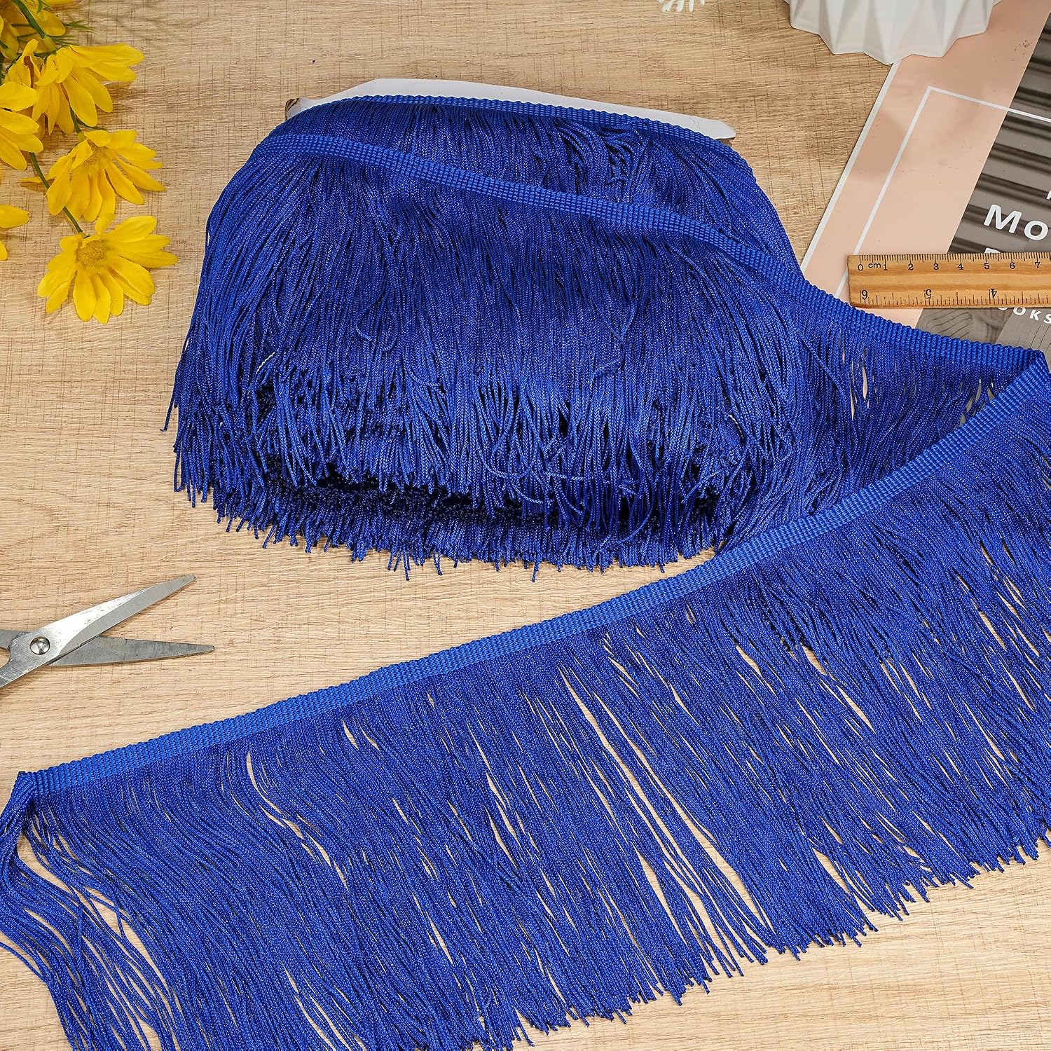 10 Yards Double-Layer Chainette Fringe Trim 6 Inch Tassel Sewing Trim for Sewing Crafts Latin Dress Clothing Curtains Lamp Shade Cushions Pillows Decorations (Royal Blue)
