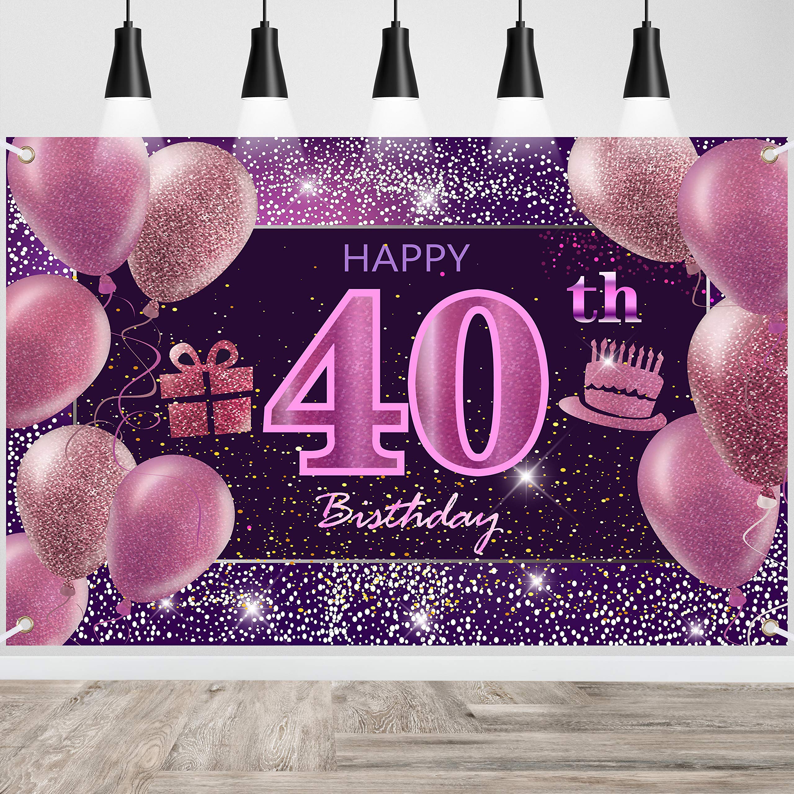 40th Birthday Decorations IMISI Happy Birthday Banner Pink Birthday Backdrop Decorations for a Party