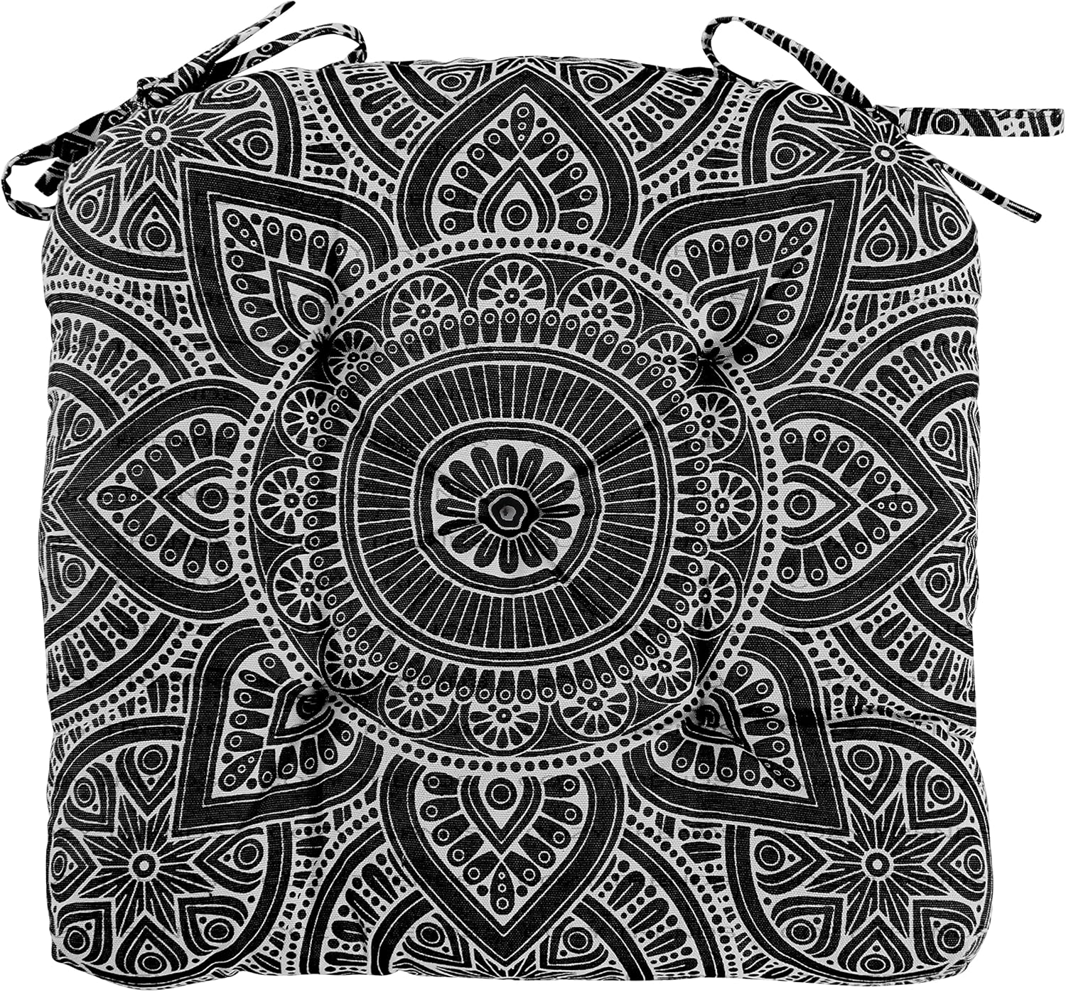 COZY TRENDS Handmade Cotton Chair Pads Cushions Seat Pad with Ties 19''X19'' | 3'' Thick for Dinning Kitchen Living Room Chairs Office Chair Bench Thick Reversible Damask Design U Shape (Black)