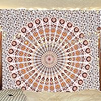 Vista 42 de Bless International - Tapiz de cama para colgar en la pared con mandala de pavo real bohemio y psicodélico (azul dorado, rosa, tamaño Queen