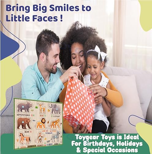 Image of Nizomi Wooden Sea Animals & Jungle Animals Peg Puzzle for Kids | Montessori Educational Puzzle Board with Fish, Dolphin, Lion, Elephant & More | Early Learning Toy