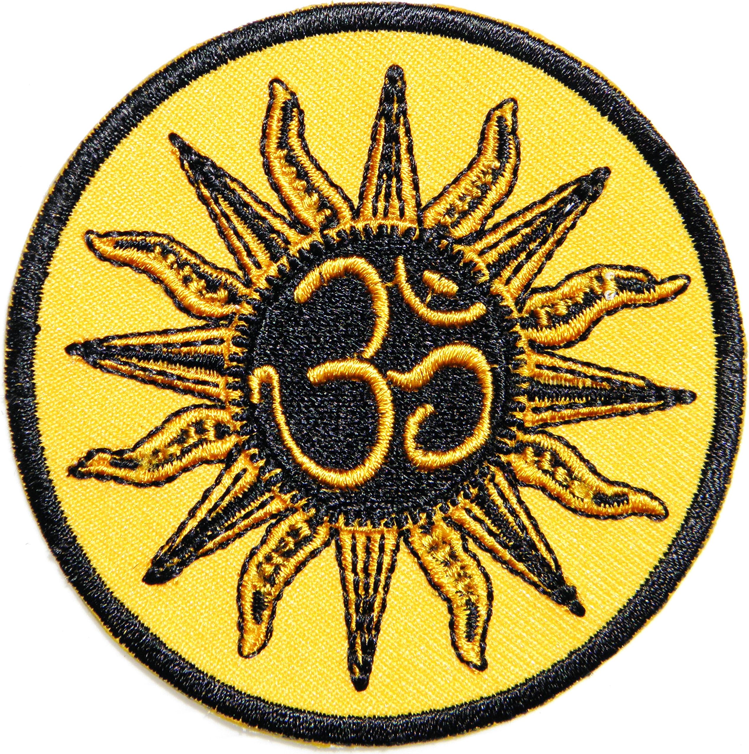 Sun Aum Om Ohm Hindu Yoga Indian Lucky Logo Sign Hippie Retro Biker Jacket T-shirt Vest Patch Sew Iron on Embroidered Badge Custom