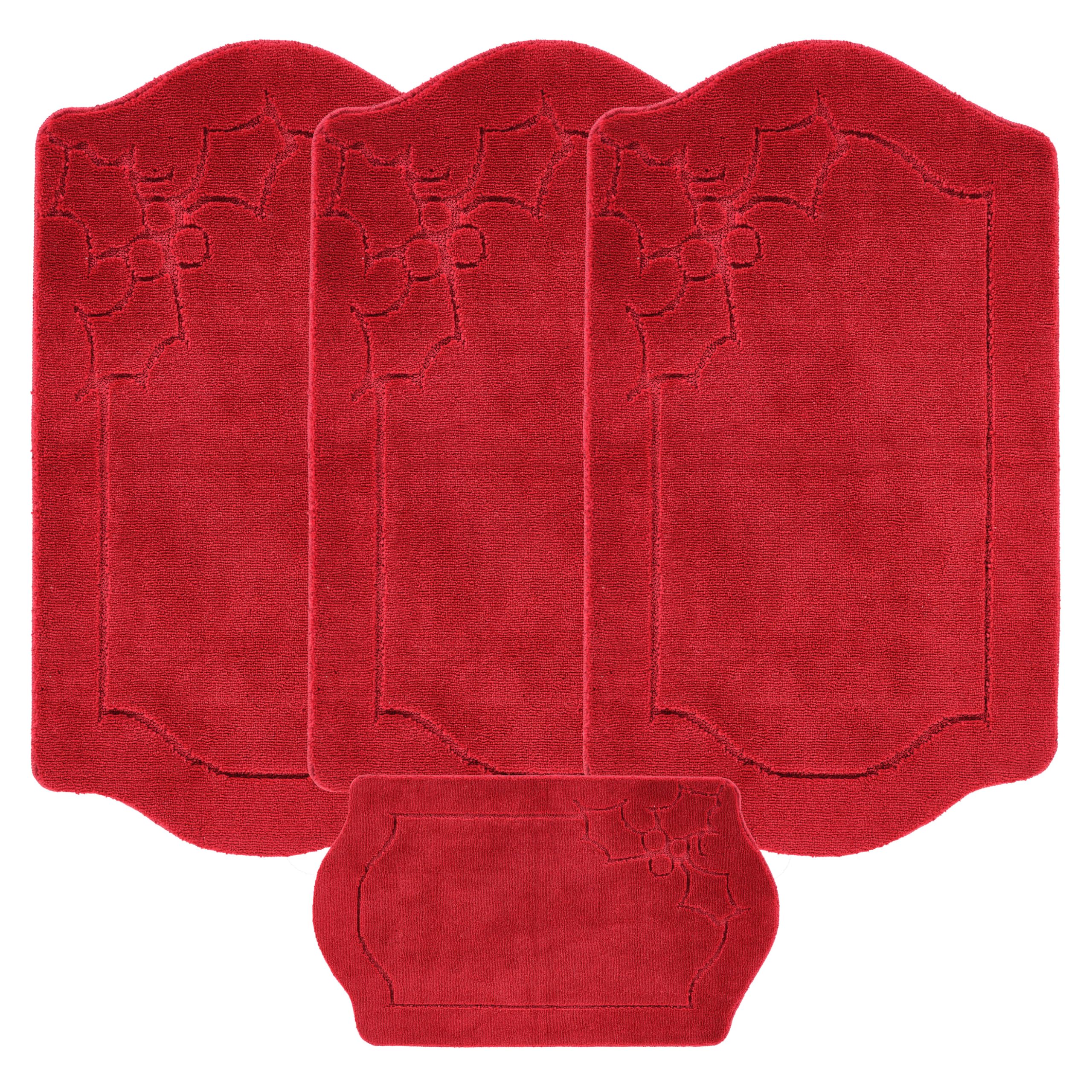 EMMAHOME ROMANY GYPSY CARAVAN MACHINE WASHABLE 4PCS MAT SET, RED GREEN CHRISTMAS RUG (Red, 11mm Thickness, Tourer Size)