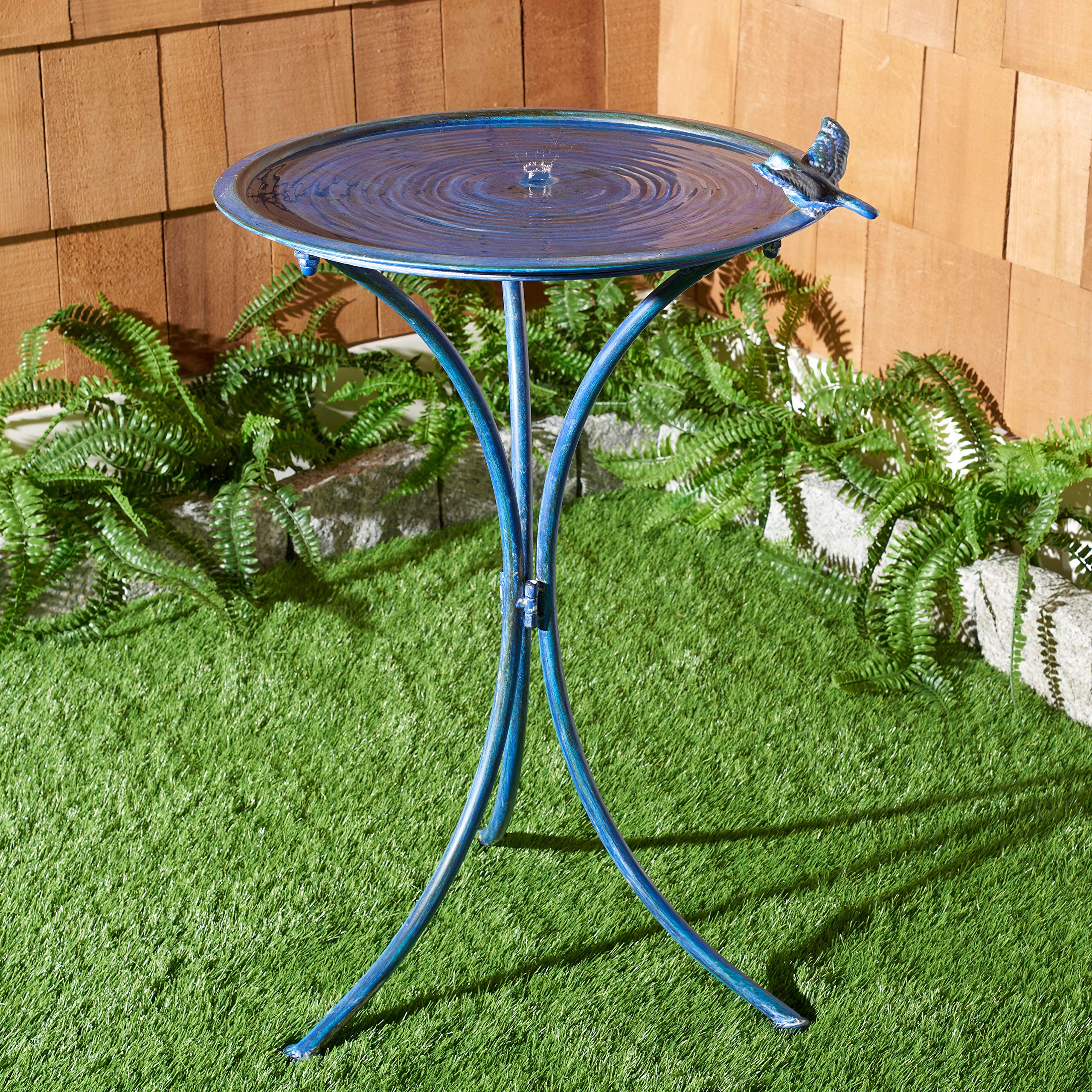 Safavieh Outdoor Collection Kensi PAT5025C - Bañera para pájaros de hierro envejecido, para jardín, patio, patio trasero, azul musgo