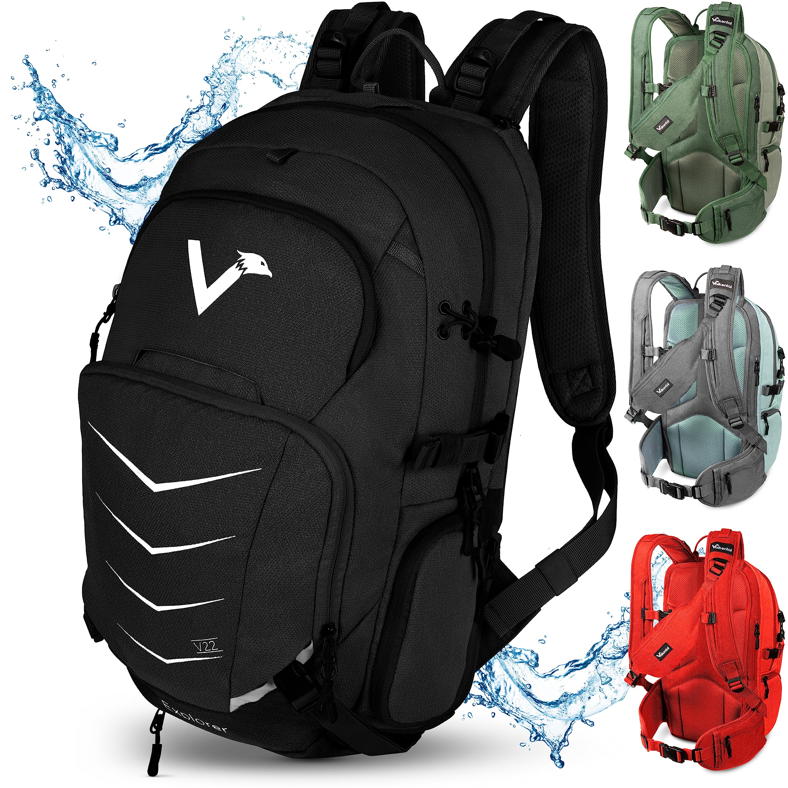 Valkental - Mochila Sostenible con Cinturones de Cadera Ocultables | 22L | Expandible con Riñonera - Perfecta para Senderismo, Trekking, Ciclismo y Uso Outdoor